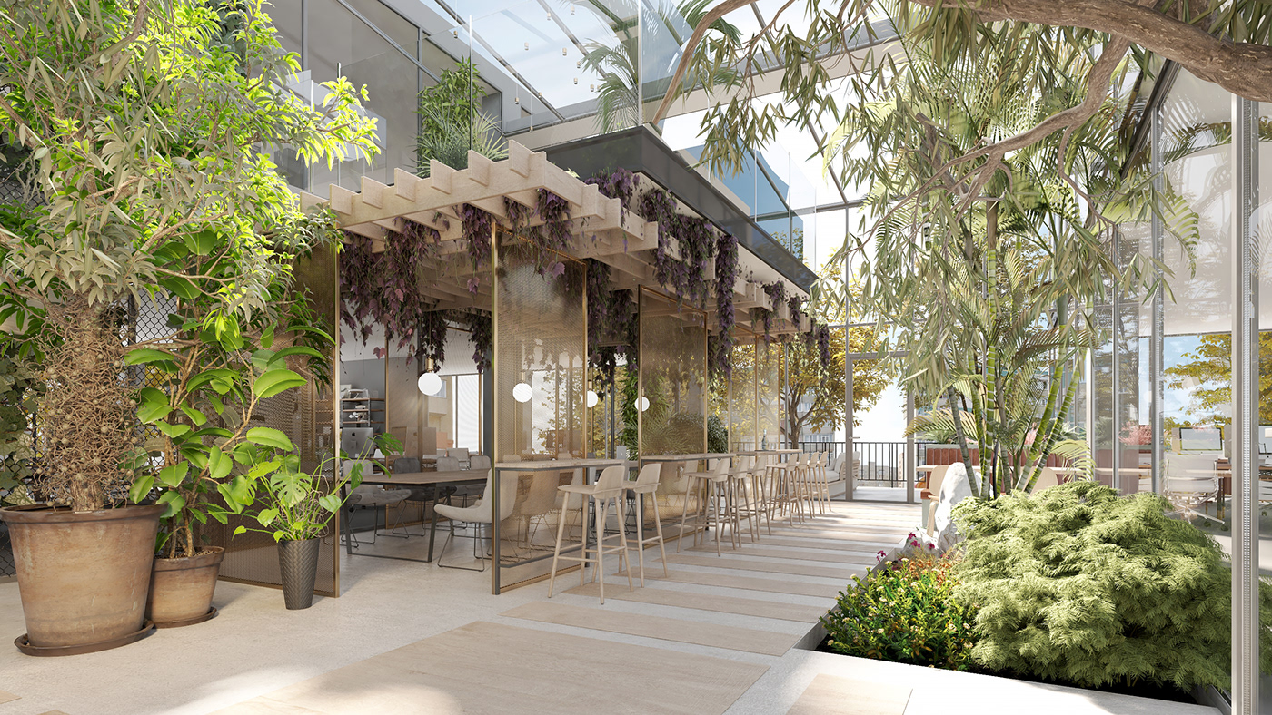 architecture Entertainment green garden interior design  Office Office Space restaurant visualization yarotskadez