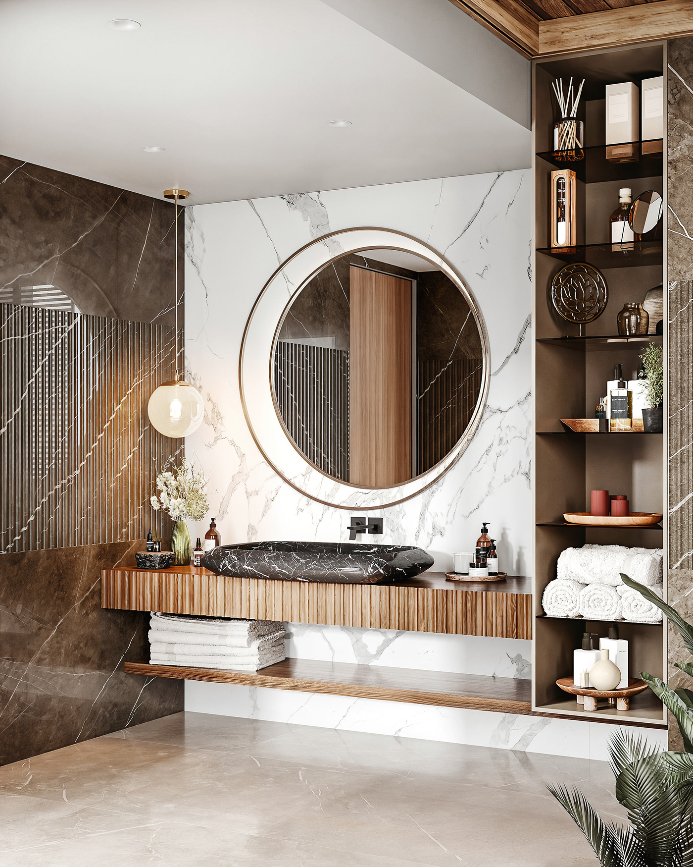 3D bathroom bathroom design blinds Marble Spa sunlight visualization wood woodenceiling