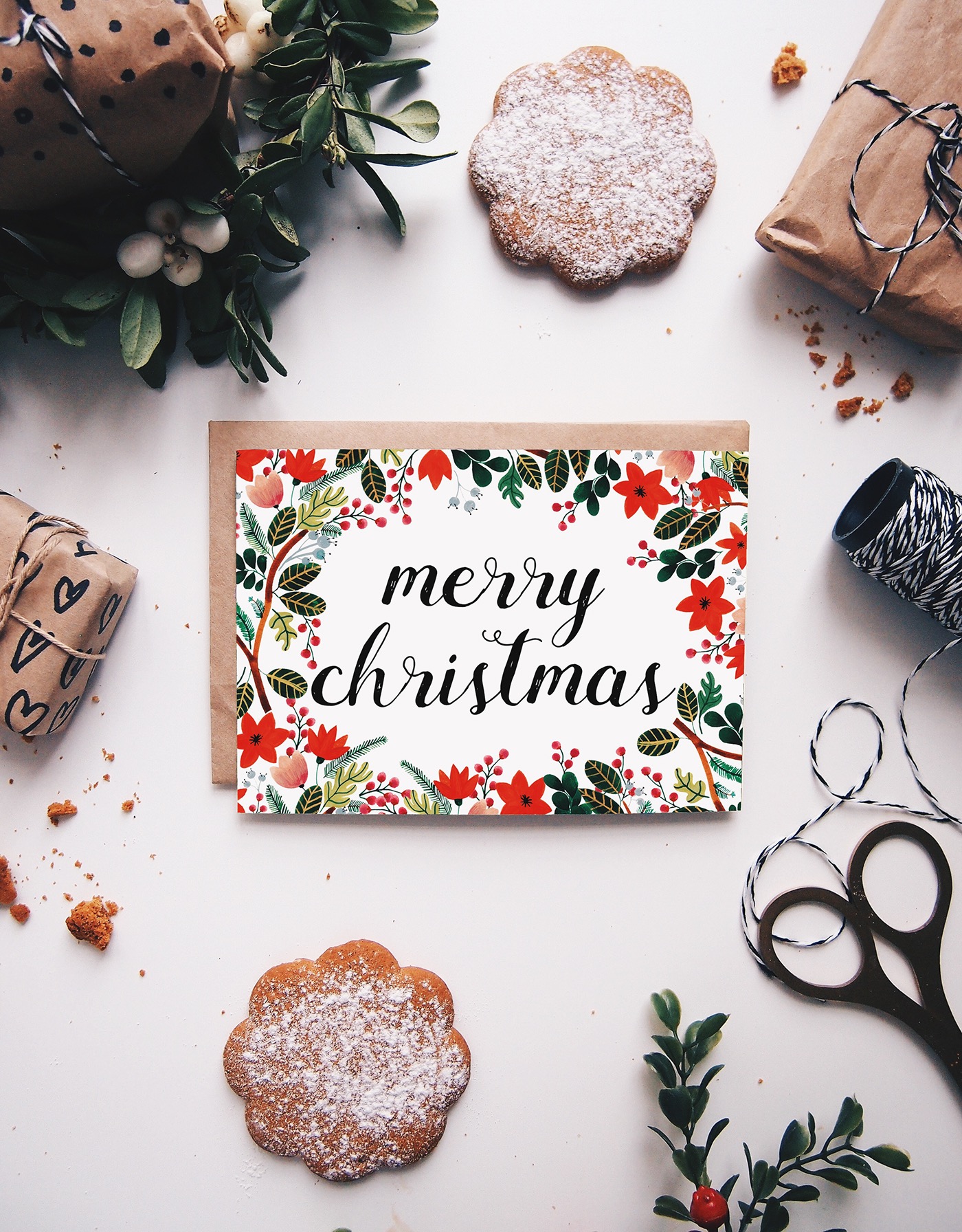 greeting cards christmas cards Christmas xmas Holiday Season Illustrator artist painting   flat lay flatlay
