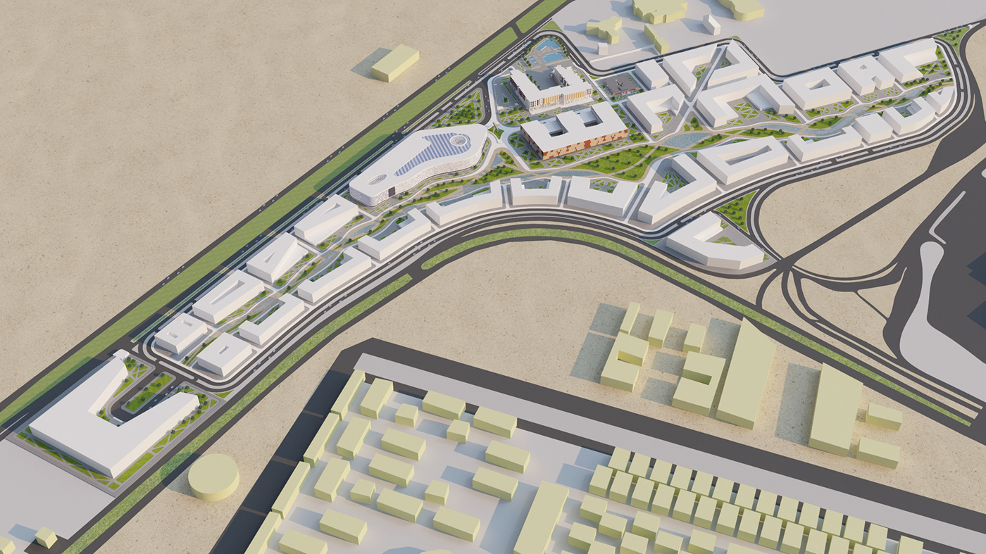 architecture Urban Design Landscape Layout Airport City 3dmax vray aerotropolis urban planning green river