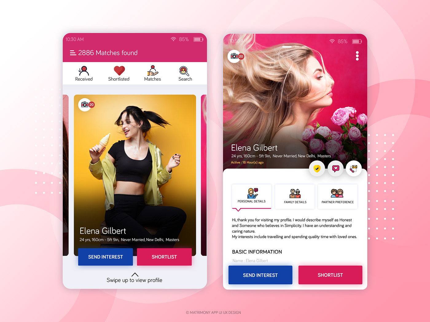 Дизайн профил в приложении. Dating app interface. Details profile