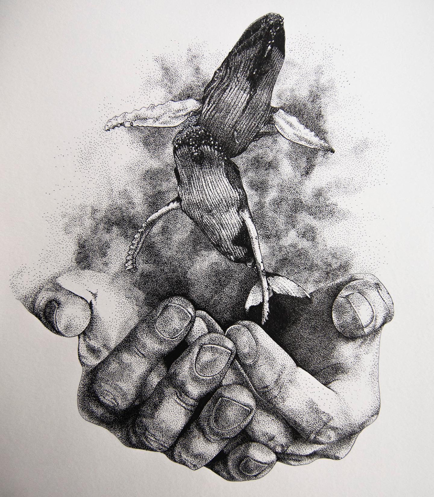 black and white FABER CASTELL ink Ocean protection dot hands