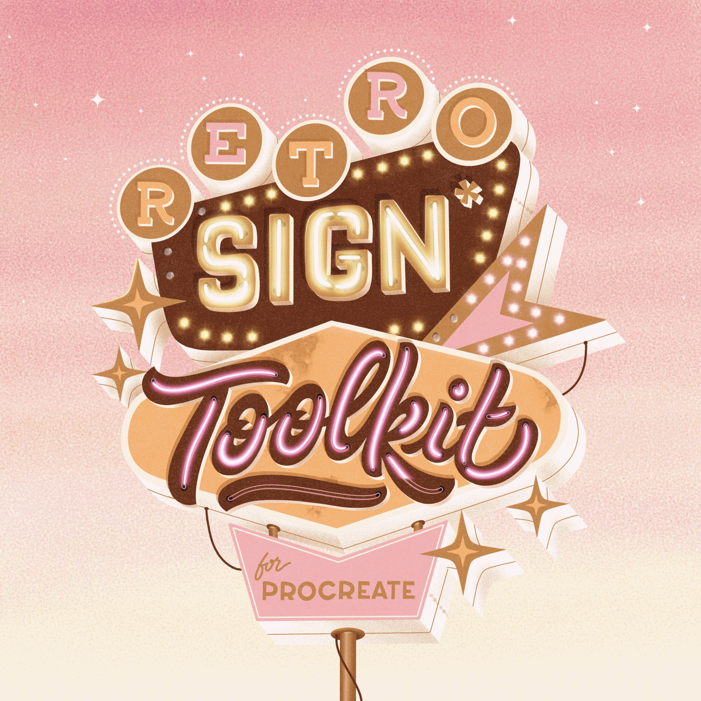 custom type HAND LETTERING lettering lettering tutorial neon sign Procreate procreate tutorial Retro Sign  typography   Vintage lettering