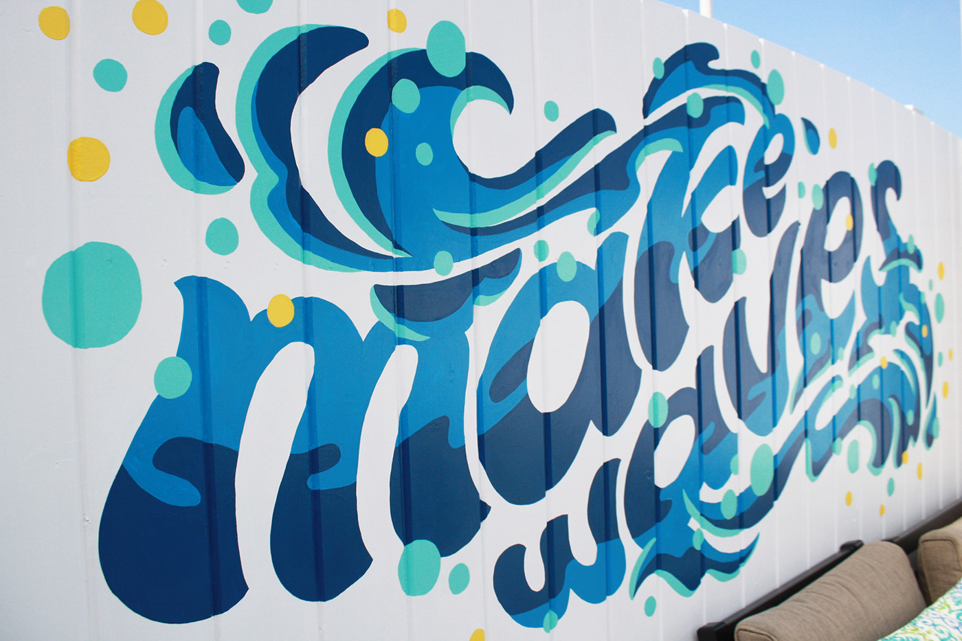 environmental design HAND LETTERING make waves Mural typography   Mural Design Street Art 