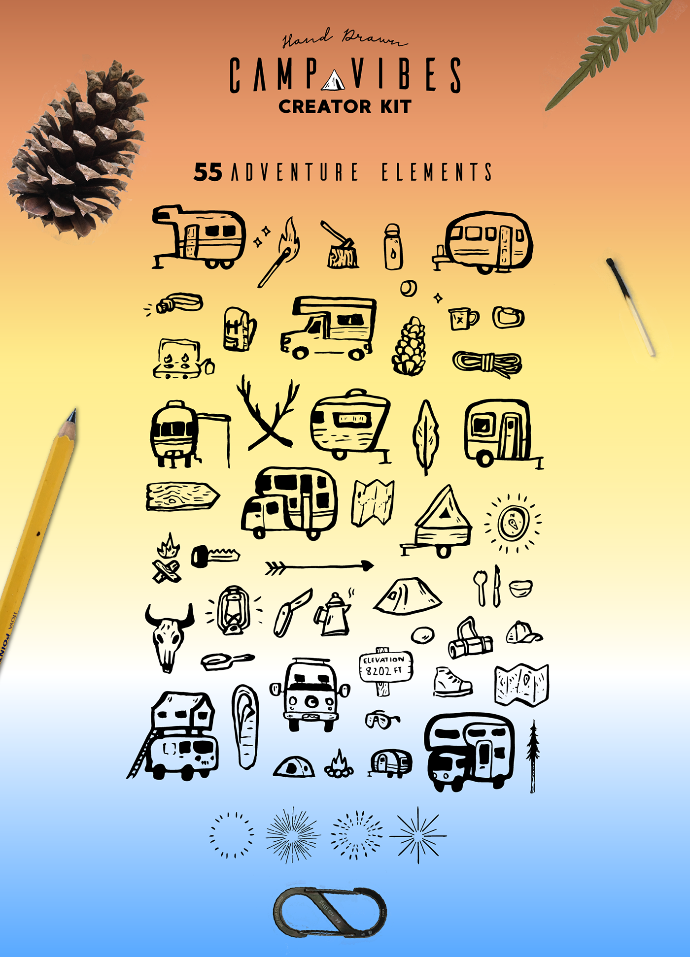adventure icons sketchbook handdrawn ILLUSTRATION  camp vibes outdoors simple creative market