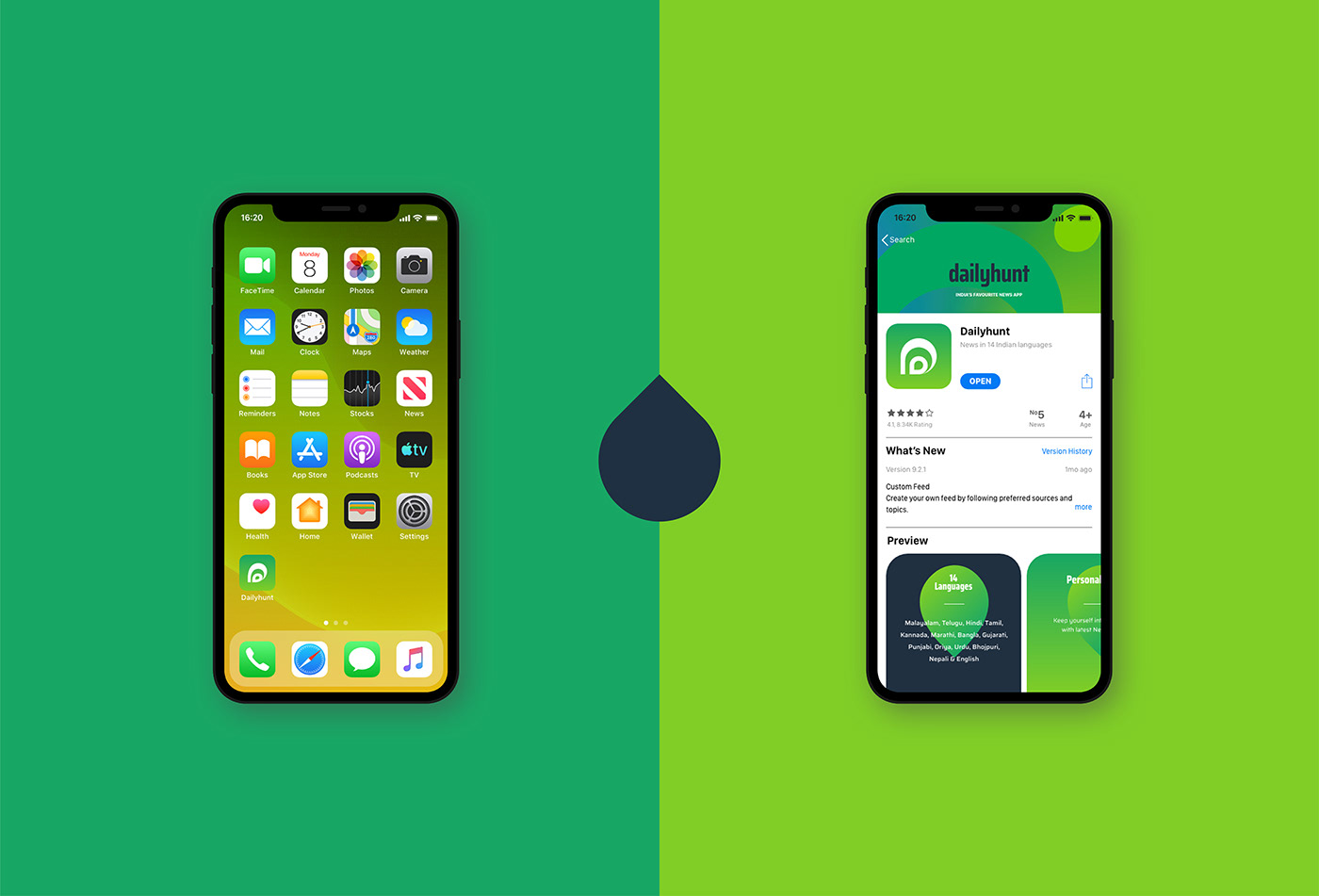 representation of the home screen with app icon and other screen for app store