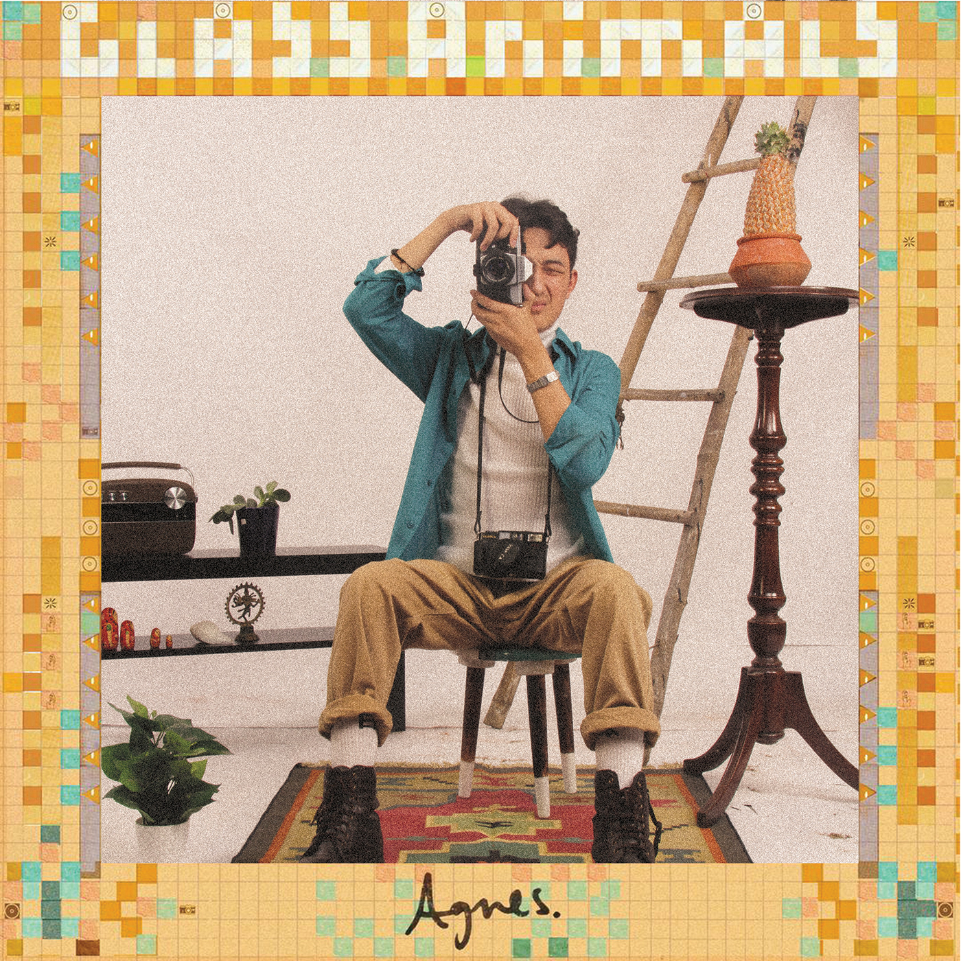 album cover styling  Creative Direction  Glass Animals music characters graphic design  photo editing Studio Shoot 70s Fashion