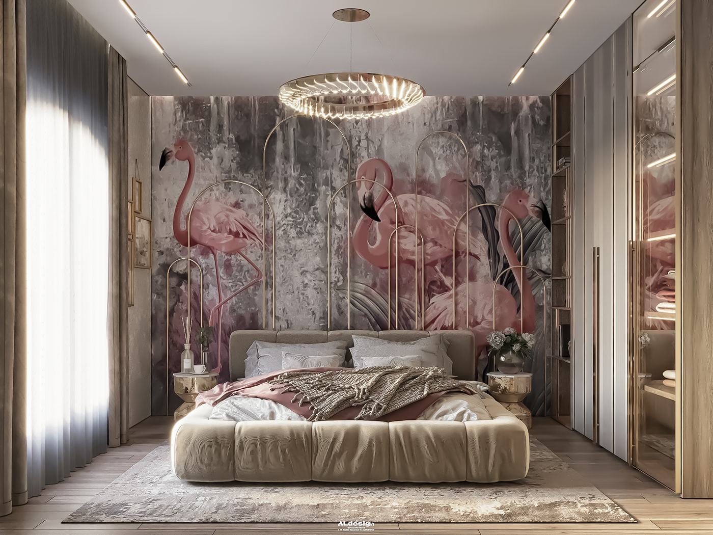 bedroom beige dusty pink flamengo Girl bedroom girly pink visualization wallpaper