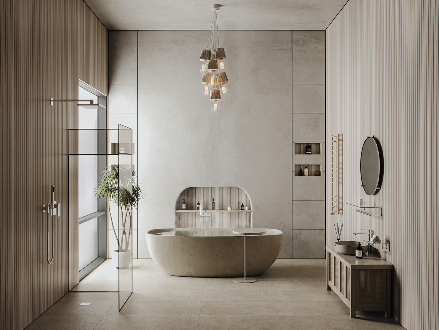 3ds max architecture bathroom design bathtub corona interior design  Japandi interior minimal modern tub