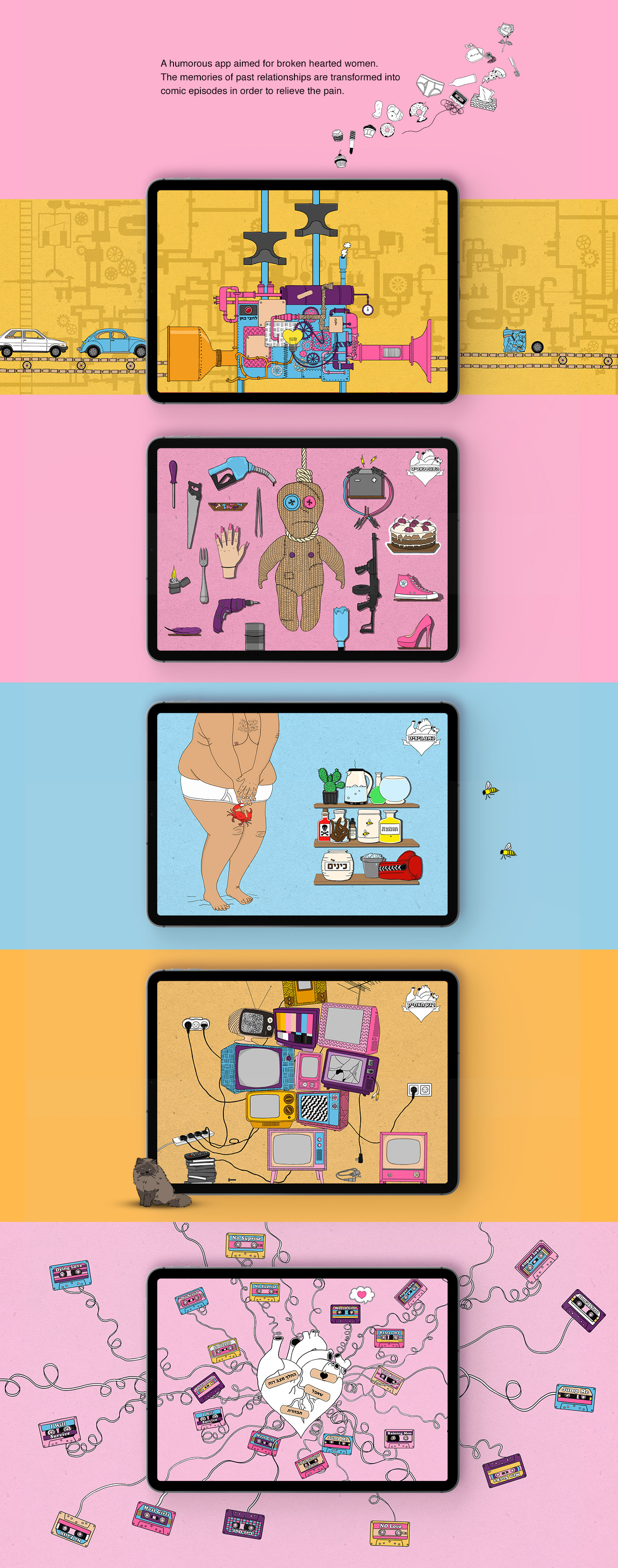 die broken heart app iPad alcohol smashing voodoo doll Comfort food breakup pink wizo Mobile app Ex interactive app