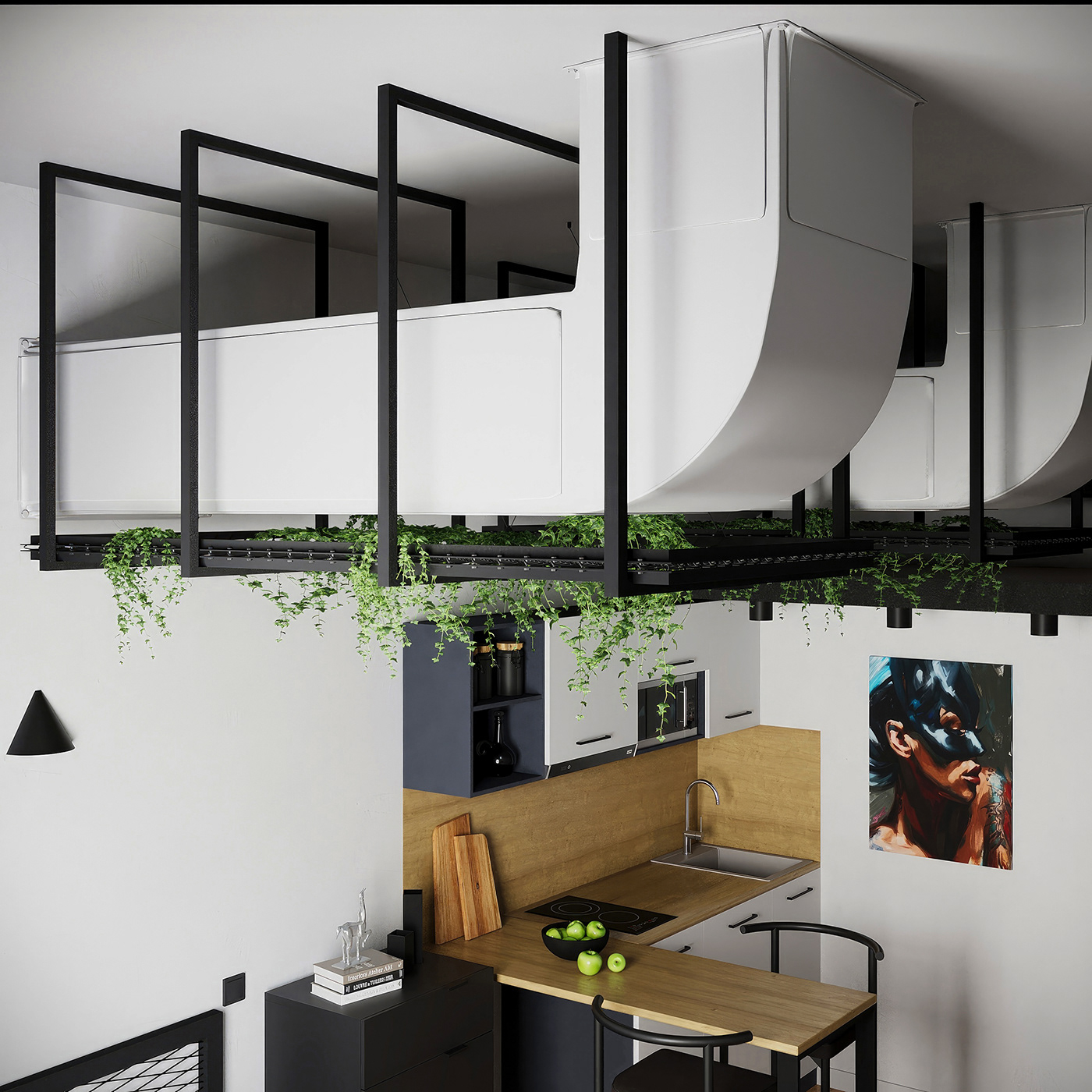 apartment interior design  Interior design дизайн visualization интерьер black and white lightroom LOFT