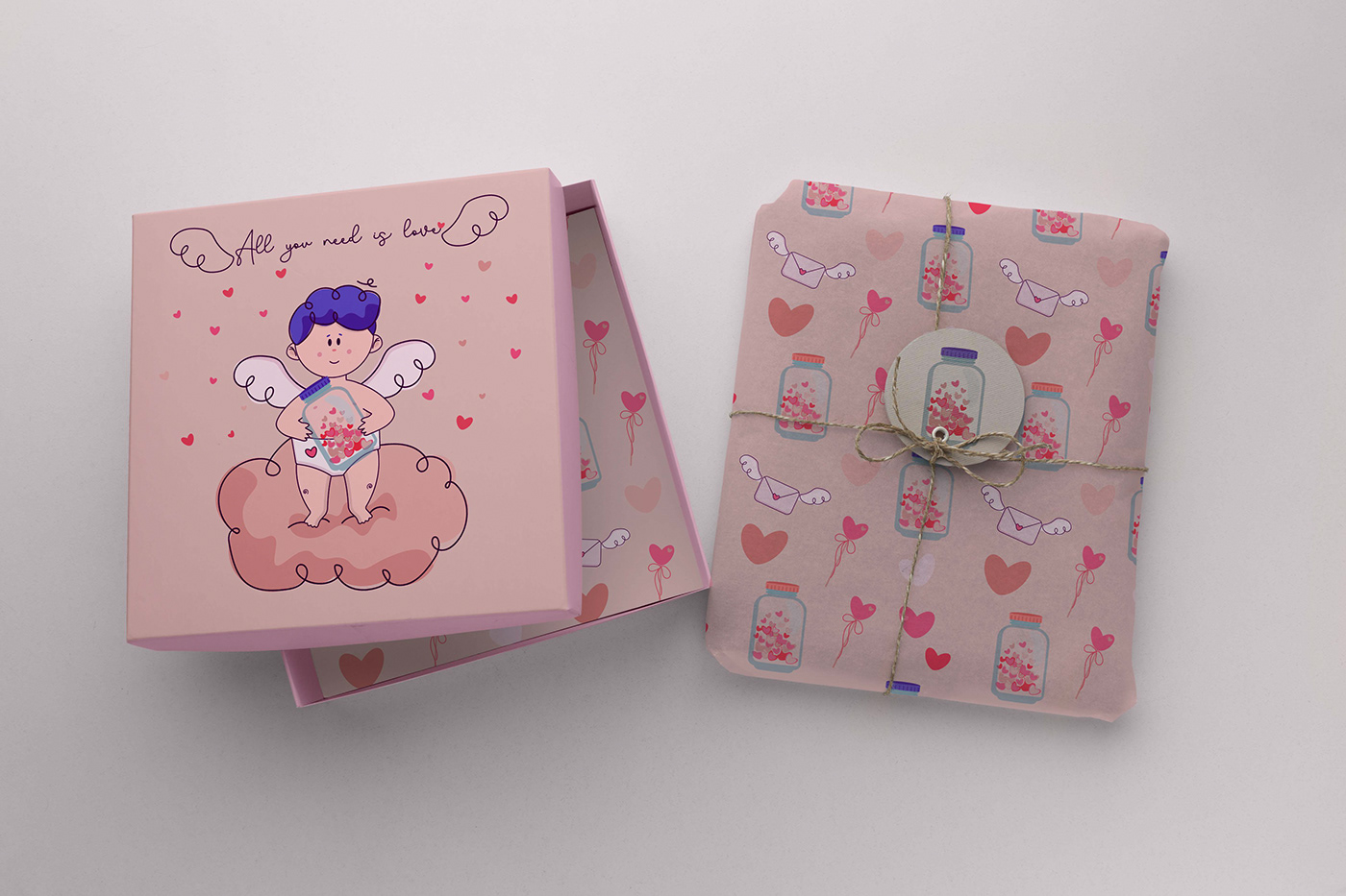 adobe illustrator box cupid design Graphic Designer heart Love Packaging product design  vector