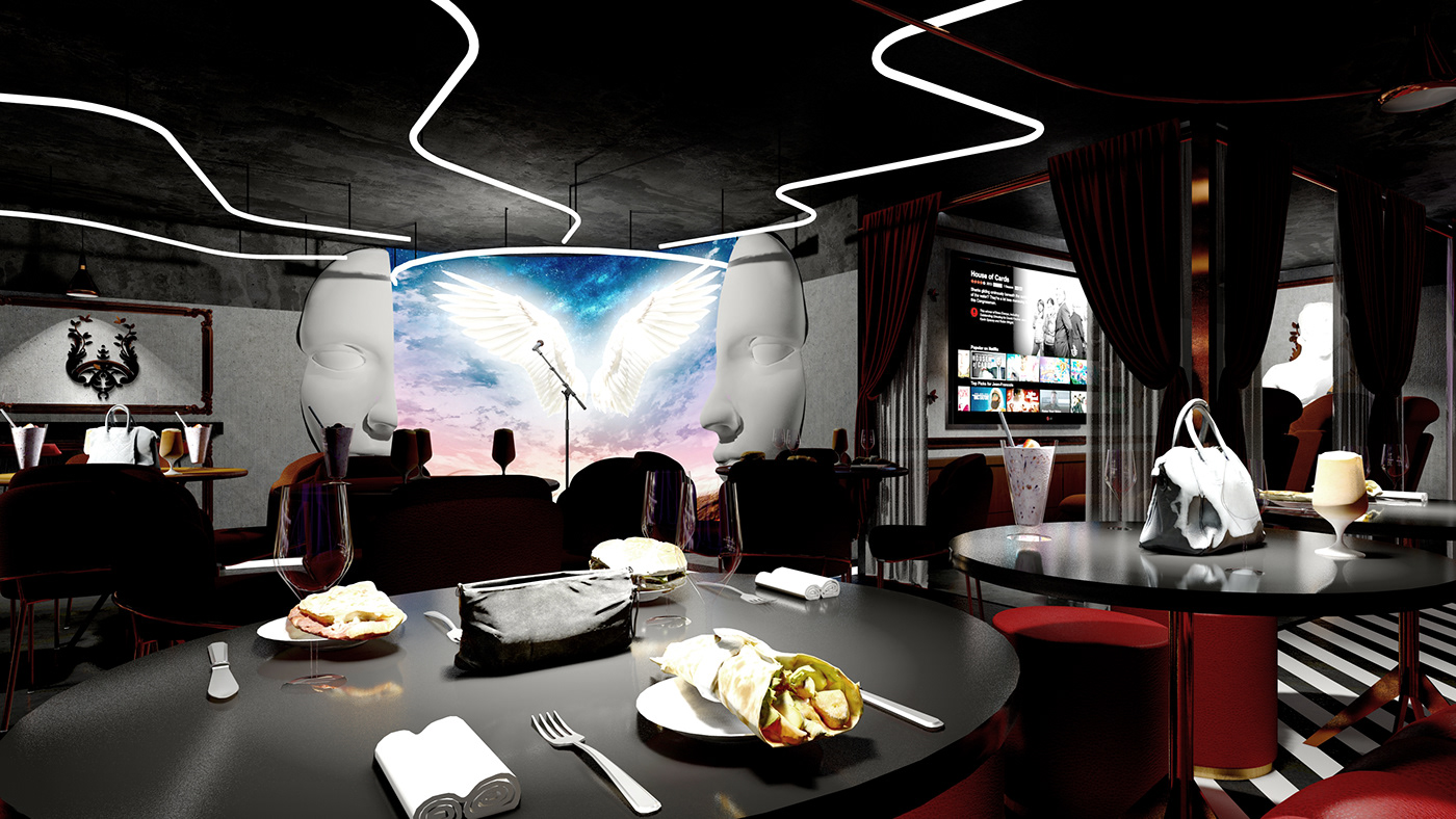 Bar Design nightclub design restaurant design 3d design 3d Visualisation 3D Visualization Cafe design seating design
