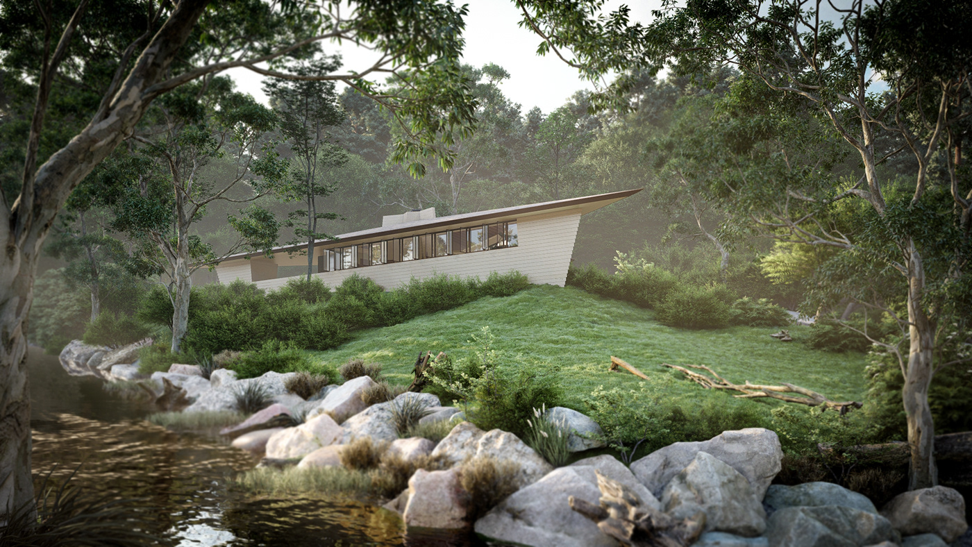 3D animation  Frank Lloyd Wright Holiday home lumion Render SketchUP visualization vray