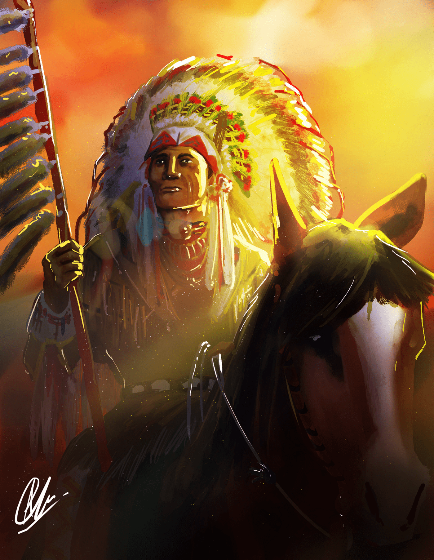 animal concept art Digital Art  Drawing  horse ILLUSTRATION  indian native american painting   red indian