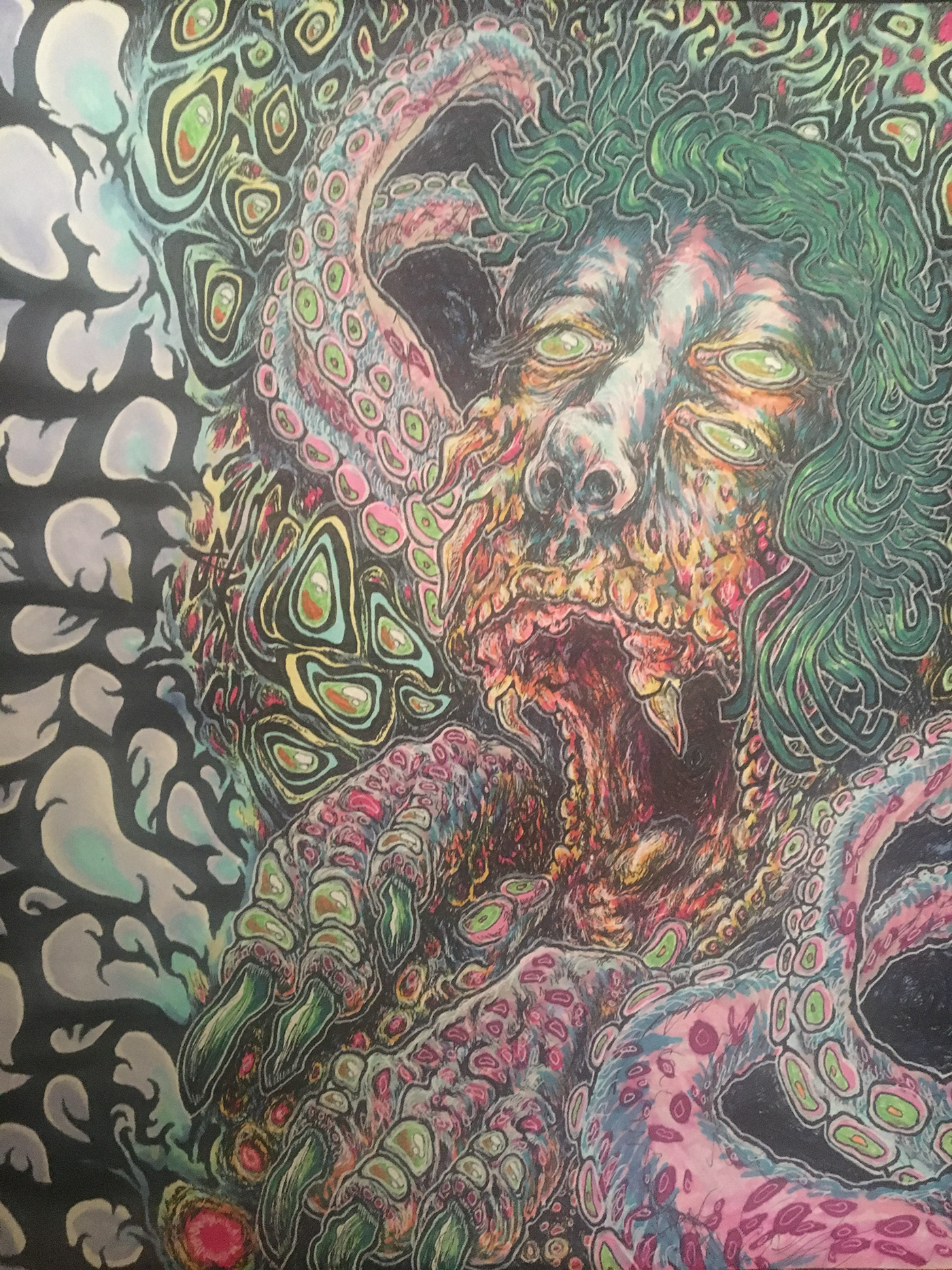 ink deatil surreal psychedelic Insomnia popsurreal lowbrow detailed linework linework self portrait
