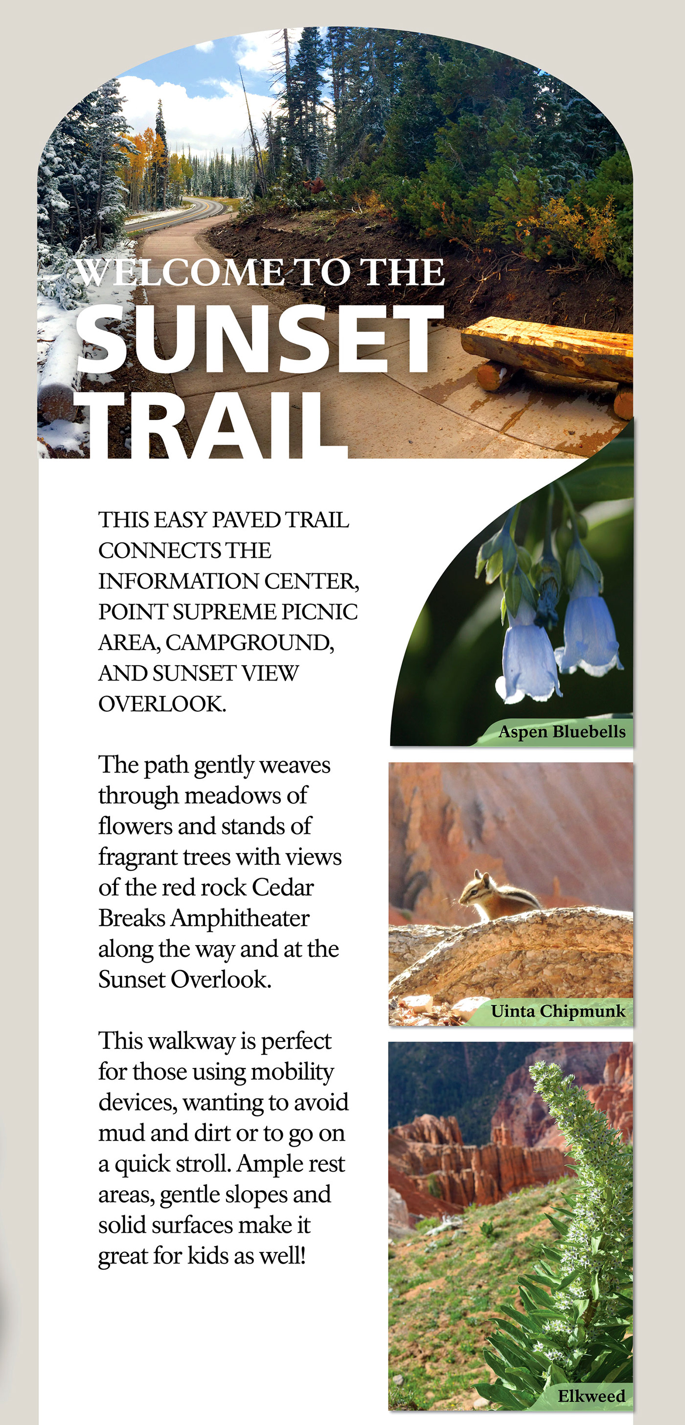 National Park Service Cedar Breaks Trail Head panel wayside directional