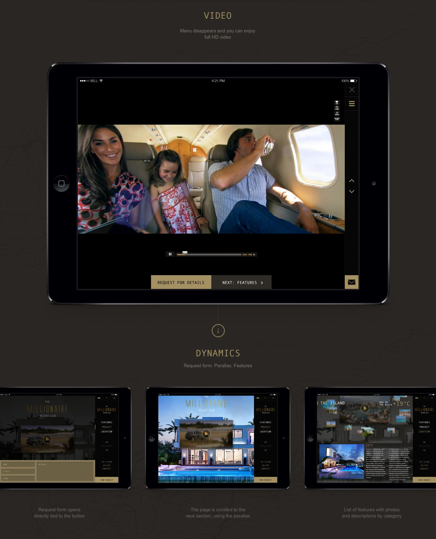Web iPad Interface resort millionaire design interactive site parallax Lux luxury cyprus limassol