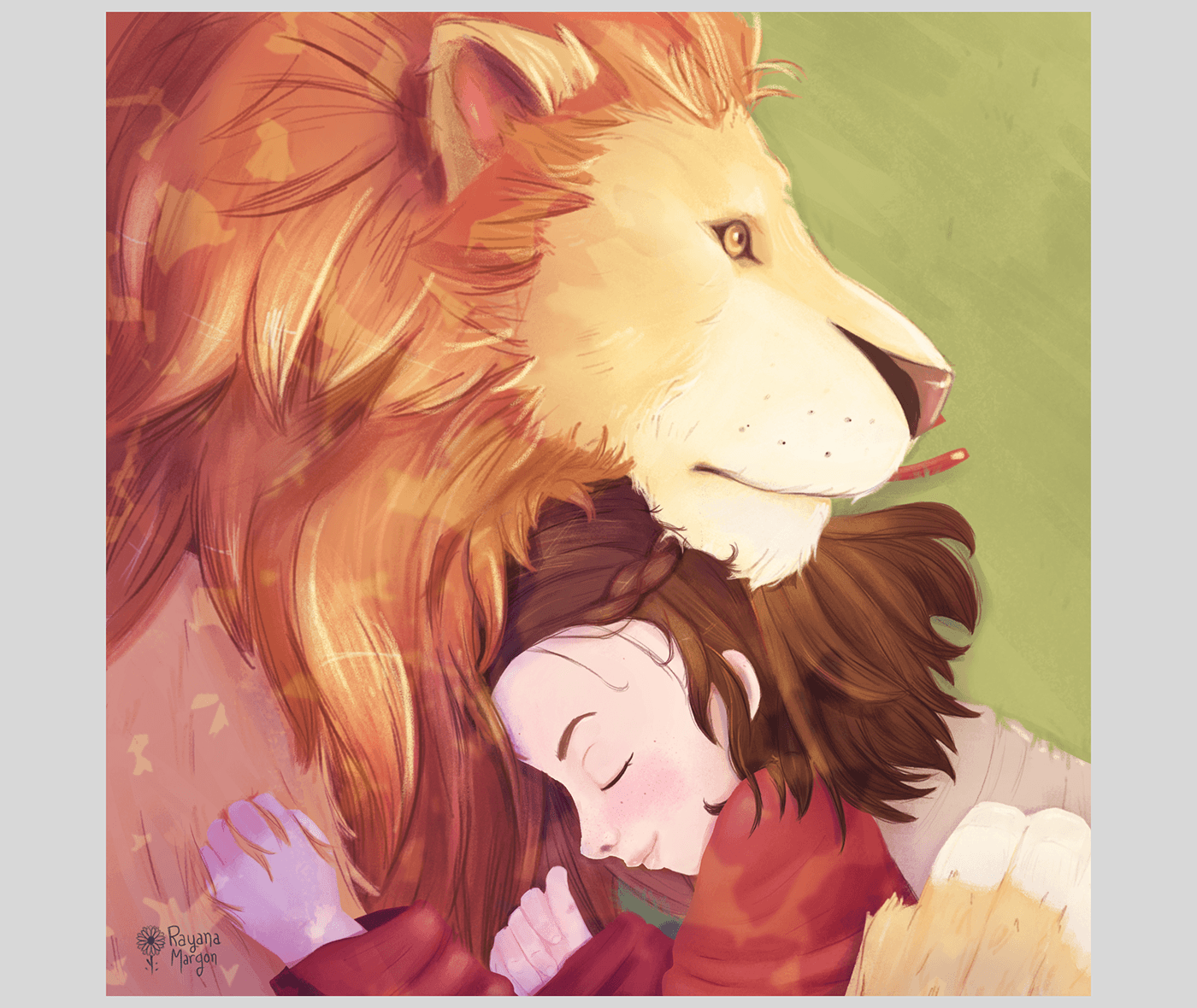 Narnia aslan lion Digital Art  chronicles of narnia Lucy colorful painting   artist Noai