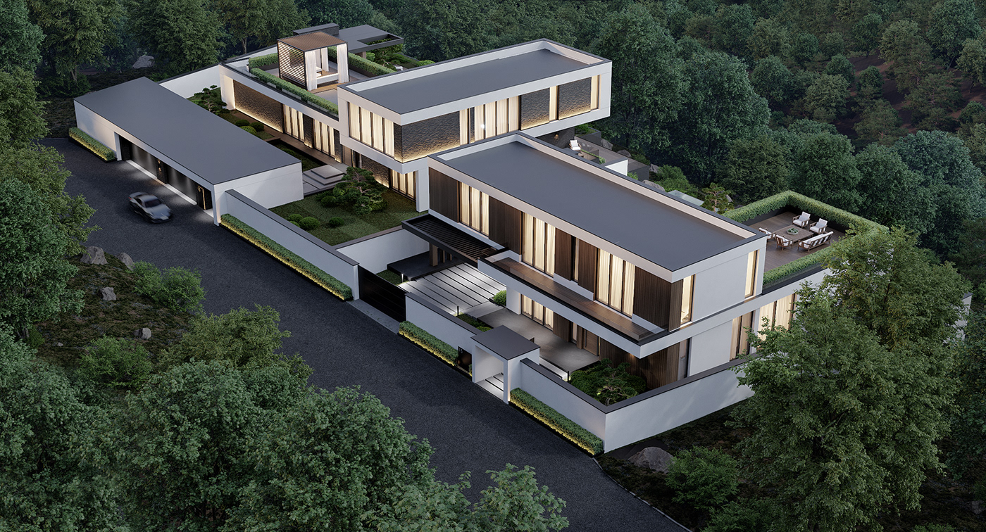 3ds max architecture corona exterior house mountains Pool Render Villa visualization