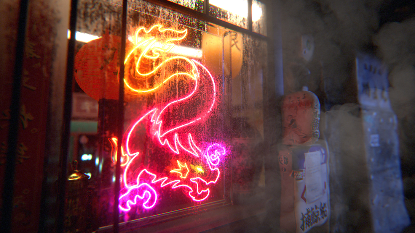 3D c4d neon lights night Octane Render sci-fi Street tokyo vfx неон