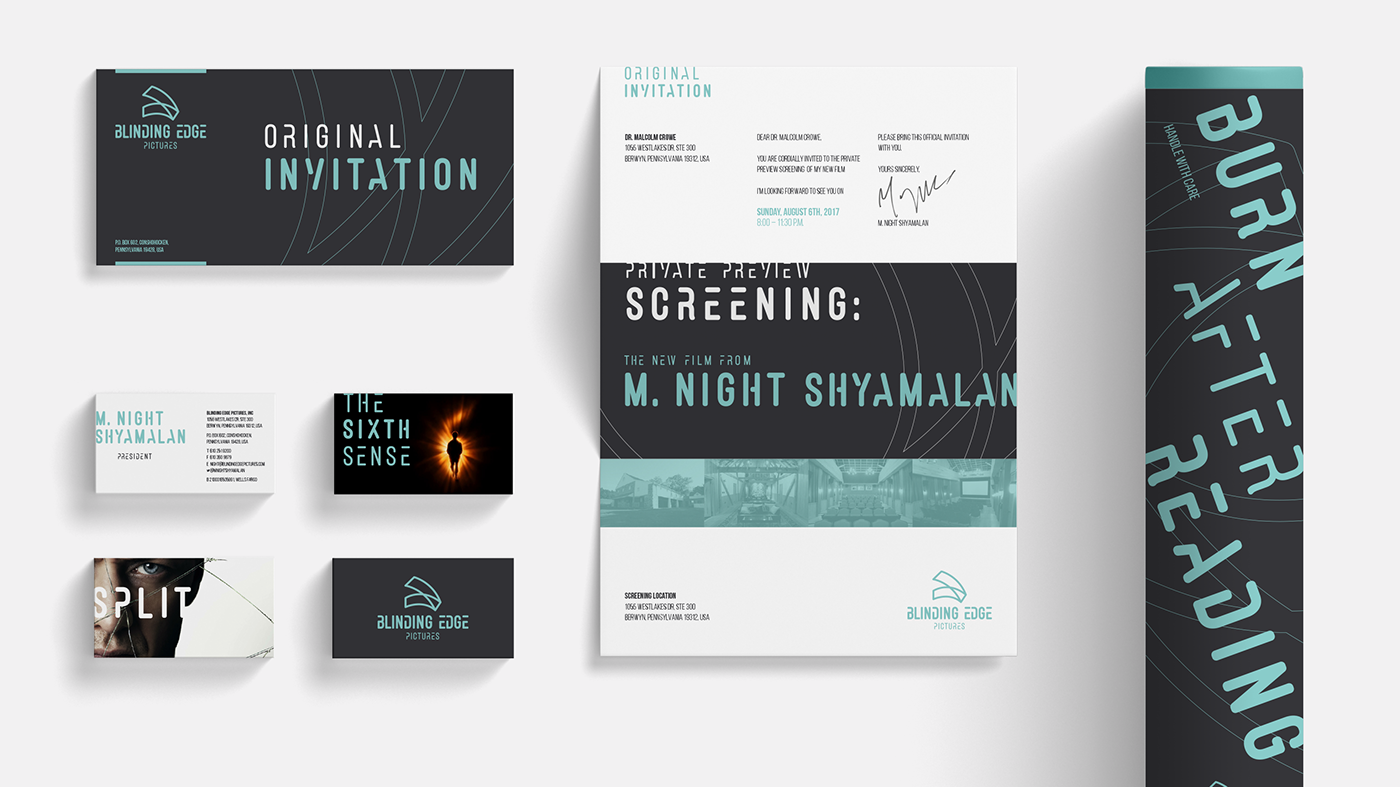 graphic design  branding  visual identity Blinding Edge Pictures m. night shyamalan