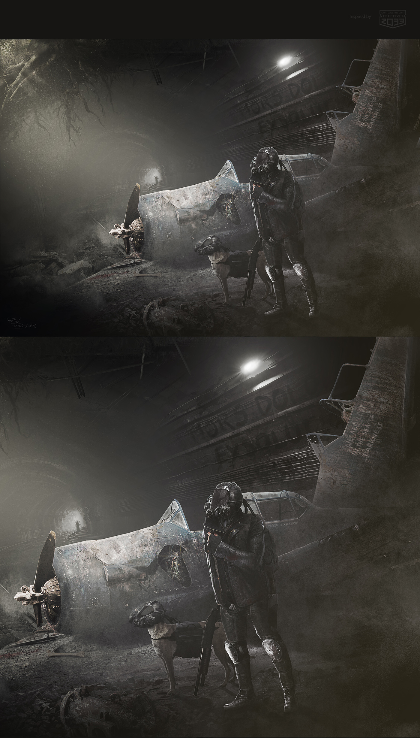 CGI digital underground Landscape dark uniwersum metro Photobashing ilustration plane Post Apocalyptic