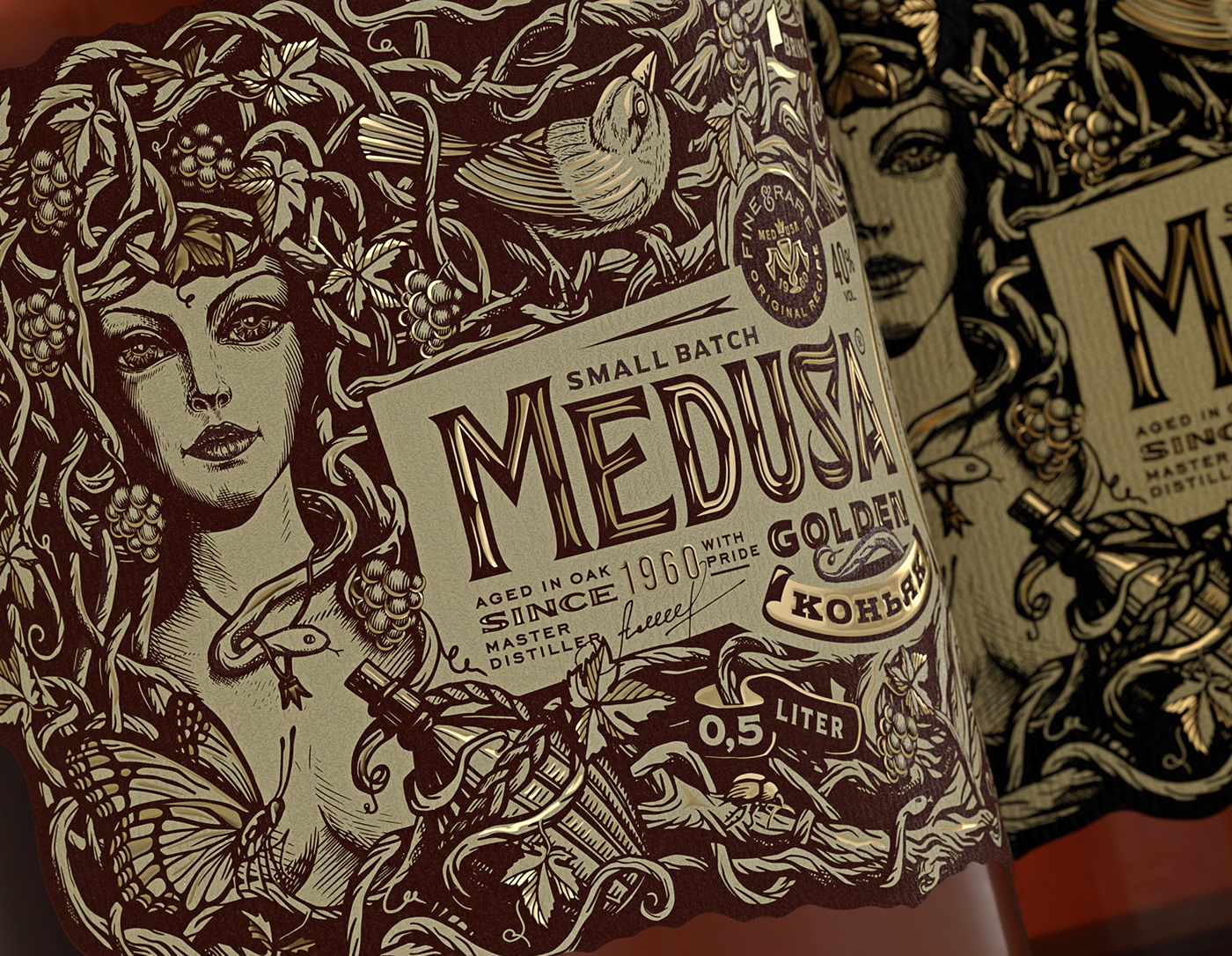 alcohol Brandy Cognac gorgon Label luxury medusa meduza Packaging premium