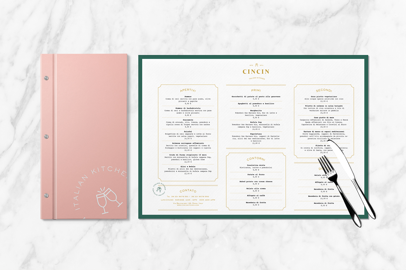 italian kitchen branding  restaurant Icon stamp template pink green stationary business card menu shopping bag wine