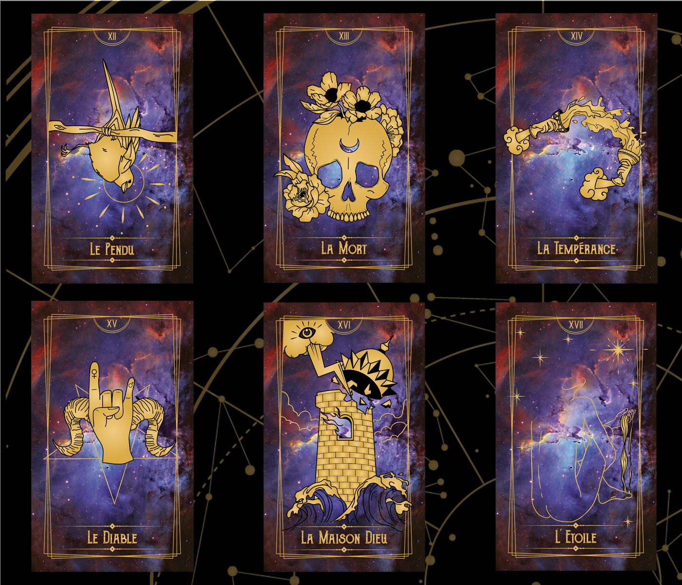 black gold graphic design  Illustrator minimalist tarot Playing Cards Astrology Digital Art  witch