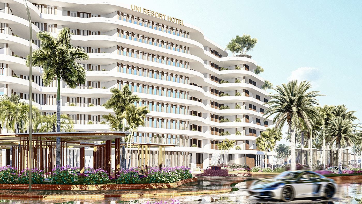 resort hotel Villa architecture chalet visualization Urban Landscape beach water