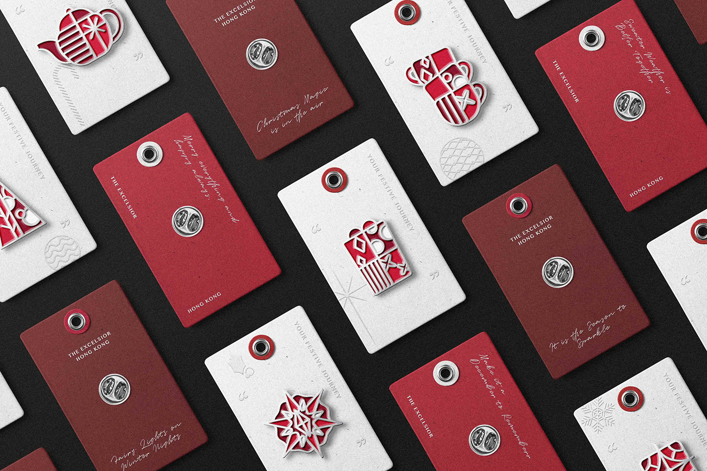 Booklet brochure geometric greeting pin red seasonal snow winter hotel