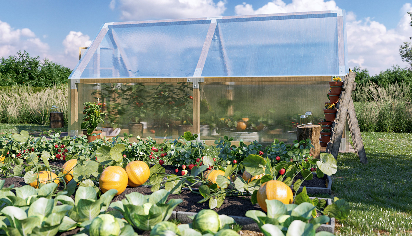 archviz CGI exterior garden greenery greenhouse lighting Render storm visualization
