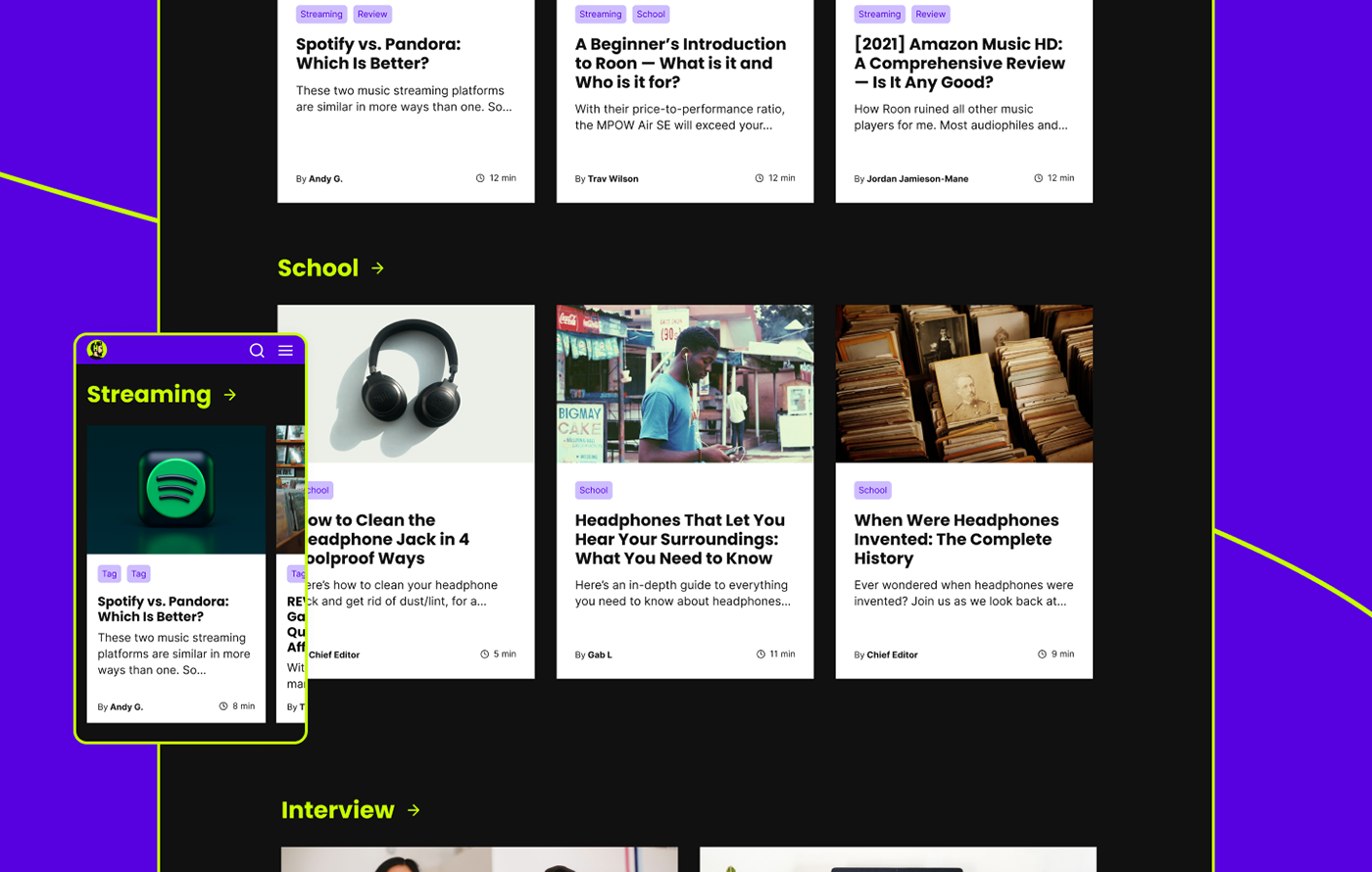 Digital Magazine headphone music UI uidesign UserInterface ux uxui Web Design  Website