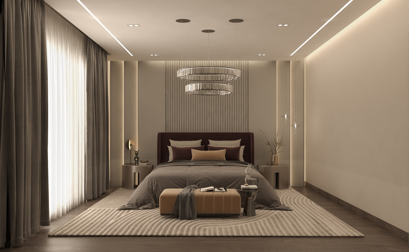 bed master bedroom modern headboard design Warm Tones earth palette