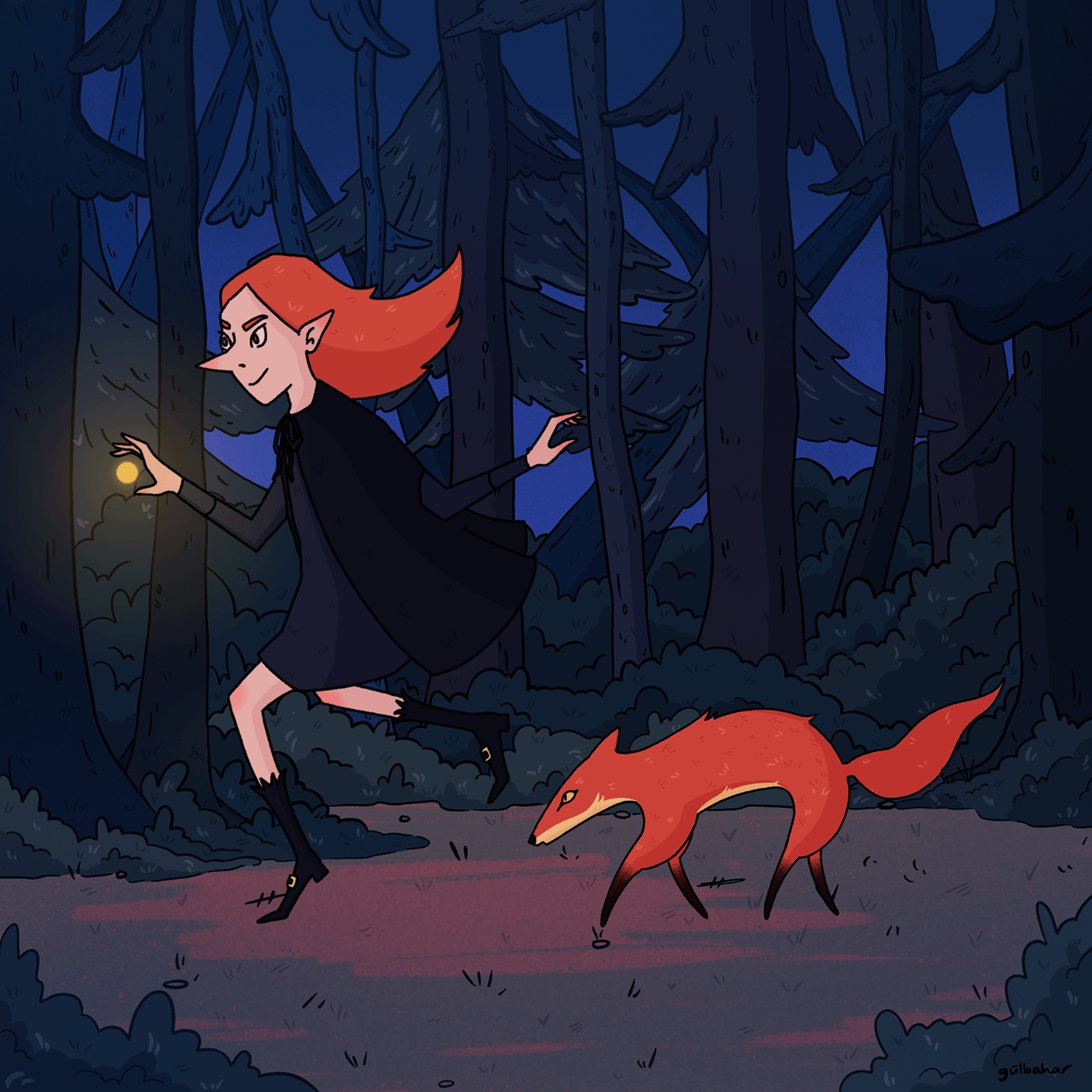 cape dark forest FOX ILLUSTRATION  Magic   Procreate trees witch woods