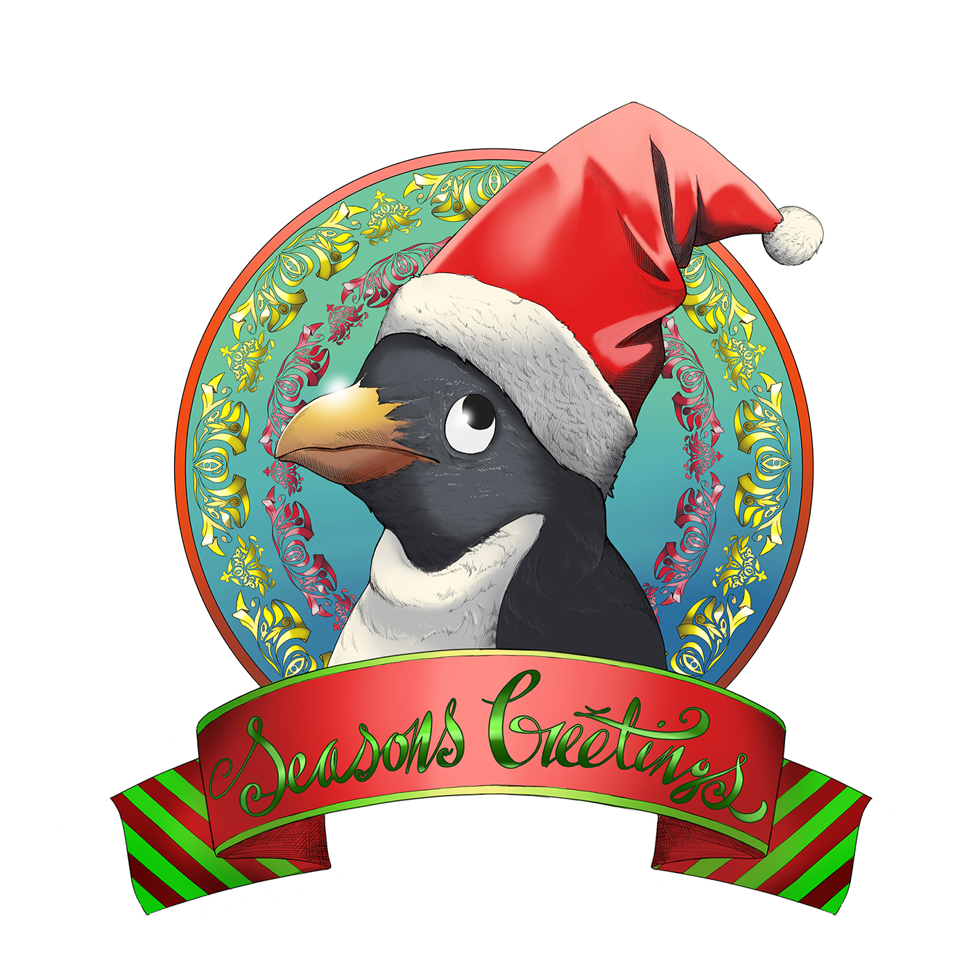 penguin lettering Christmas decoration logo reindeer winter animals santa