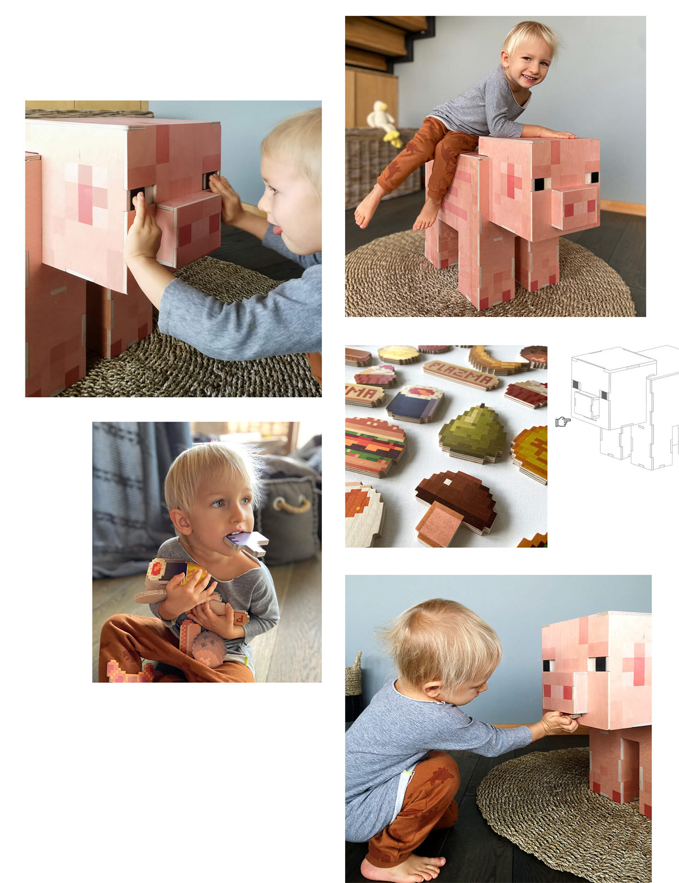 design furniture Interior kids minecraft Notch pig pixel plywood toy