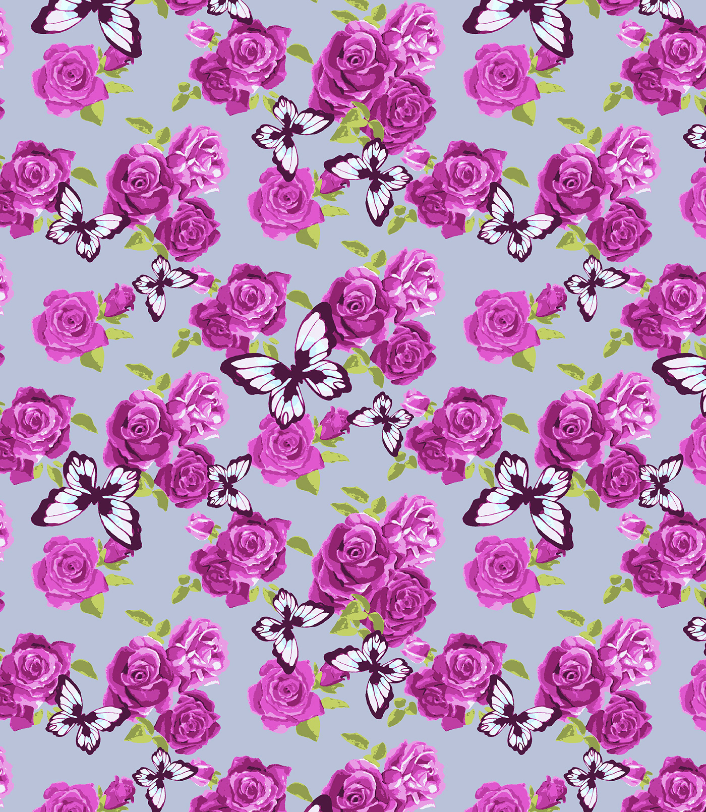 floral butterfly romantic colorway bright rose traditional digital Flowers textile