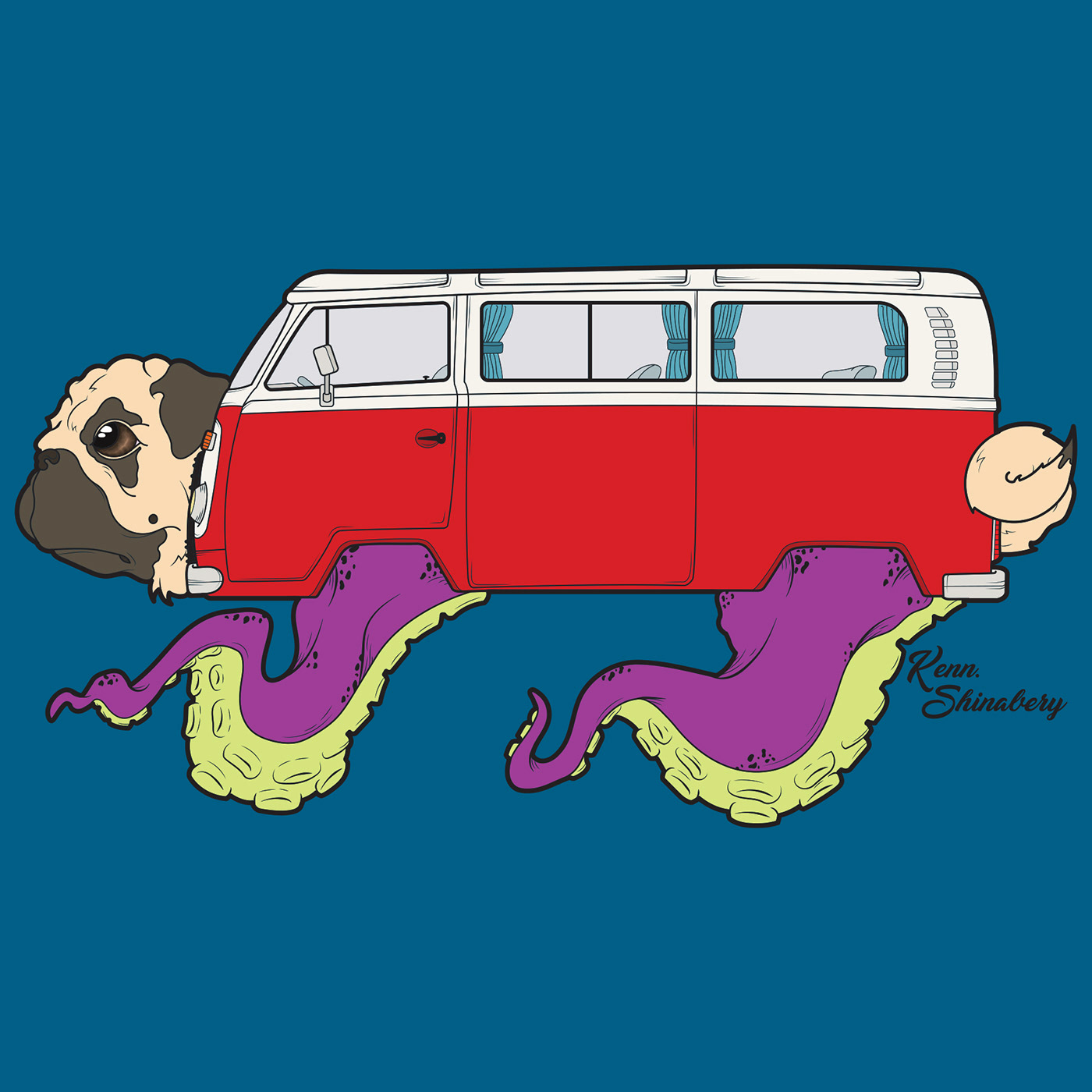 Pug volkswagen Van pugs RedBubble tentacle dog vw van Illustrator