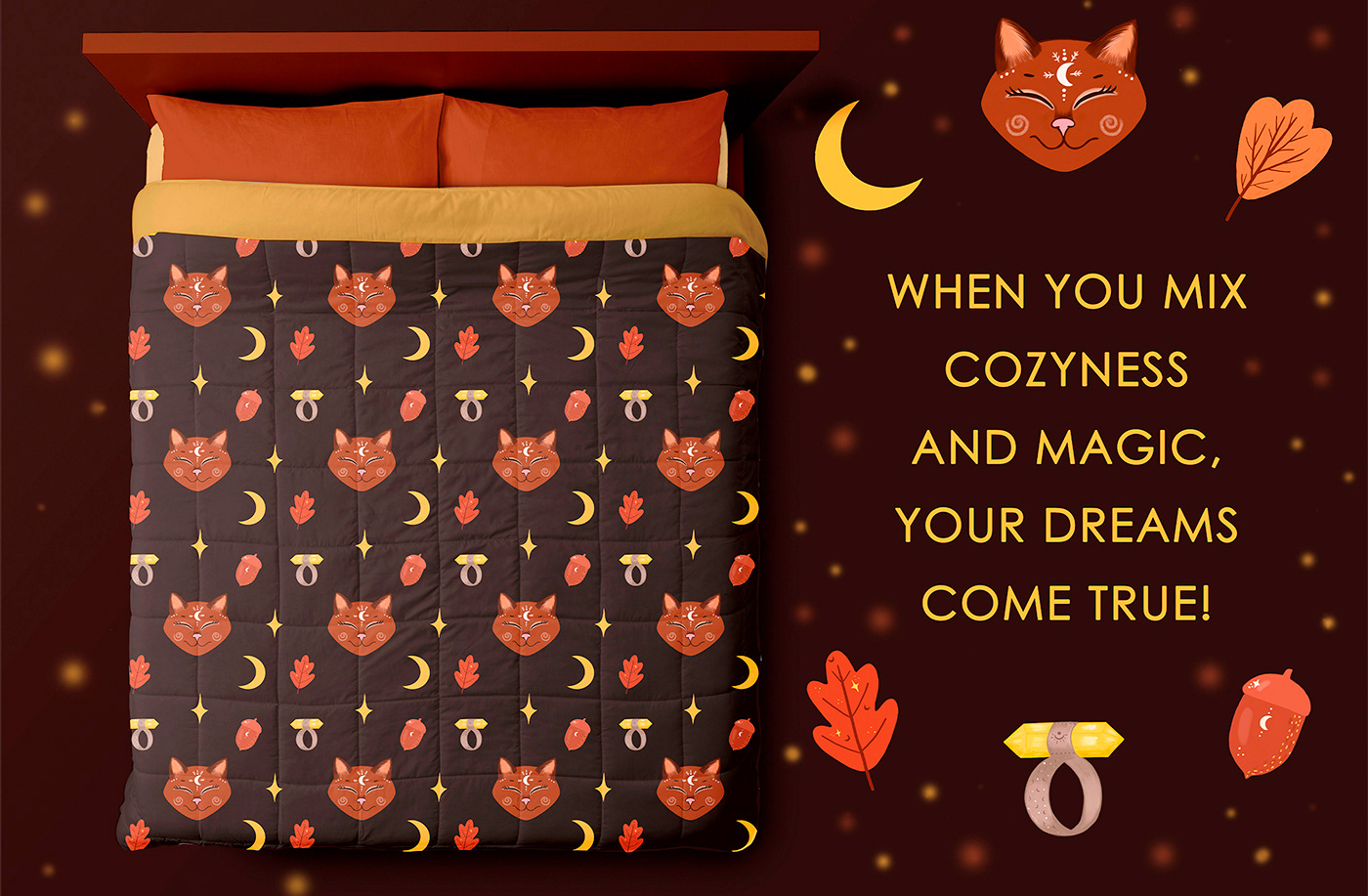 bedding design постельное белье  кошка Cat магия Magic   digital illustration art BEDDING COLLECTION