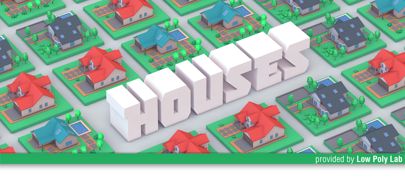 Low Poly house city home cartoon building Residence Cottage polygonal flat