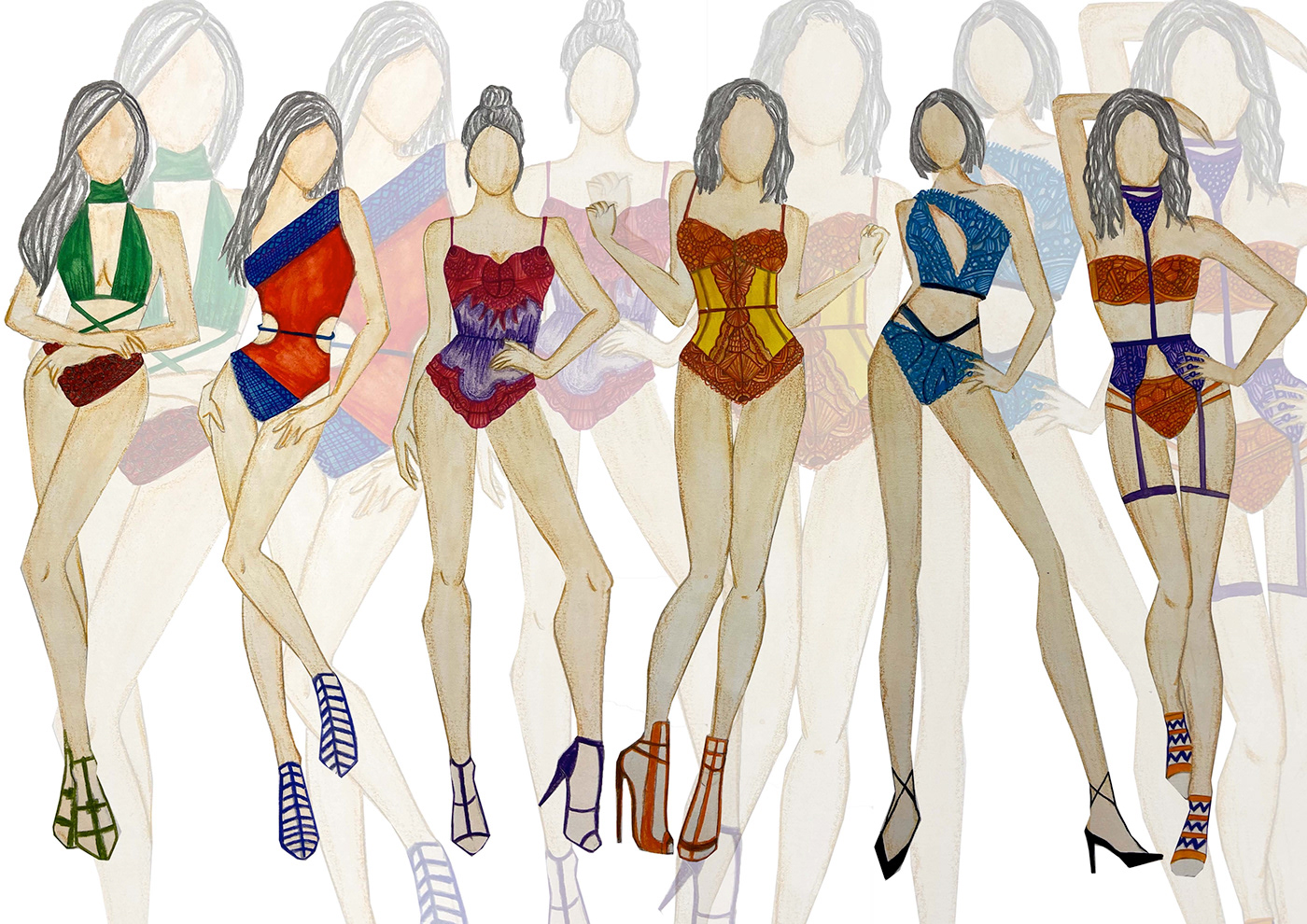 artist Color Block colors colourfull Digital Art  Fashion  fashion design ILLUSTRATION  lingerie womenswear