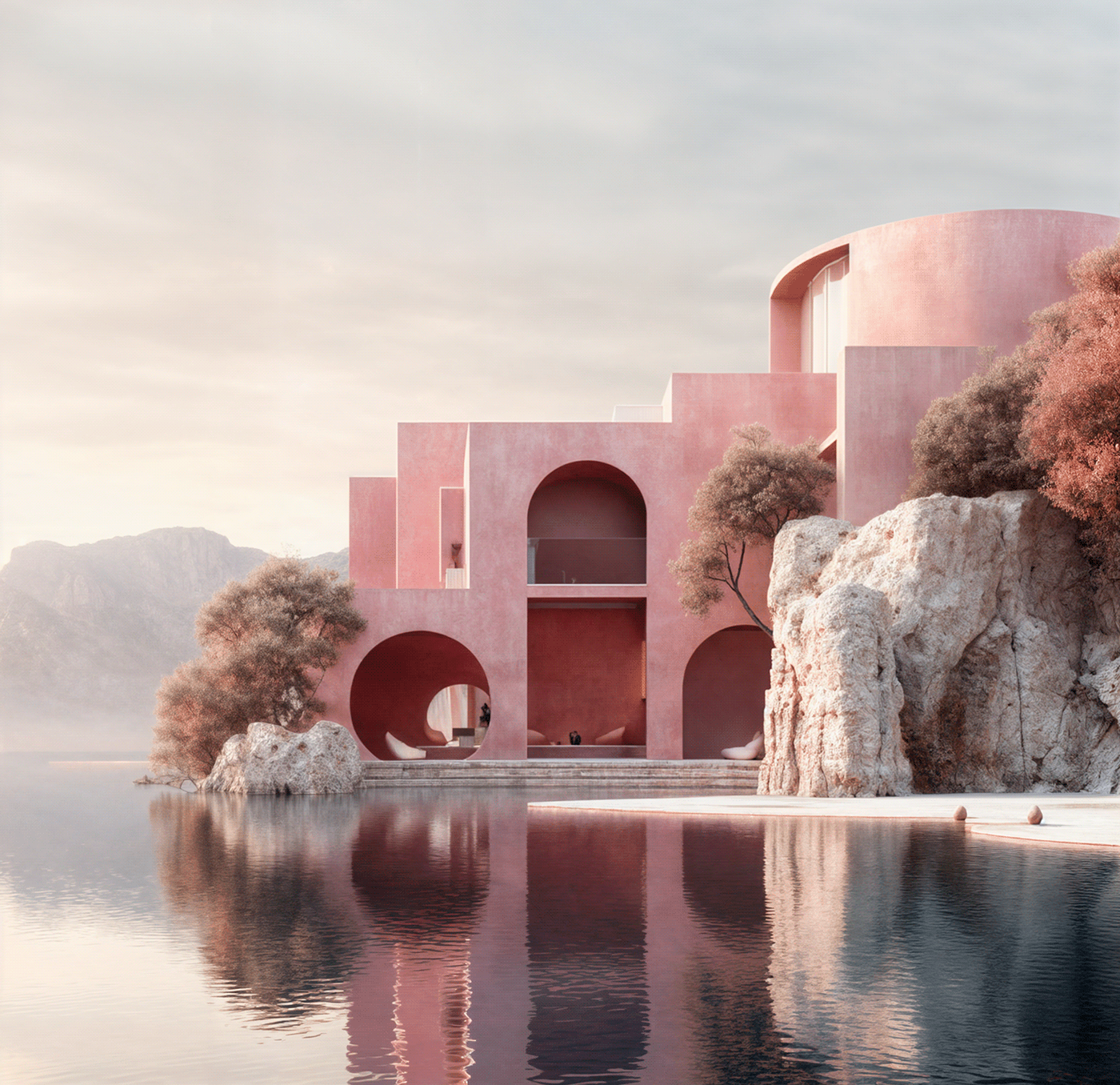 archviz Brutalist Brutalism architecture visualization dreamscape Render architectural design brutalism design pink architecture