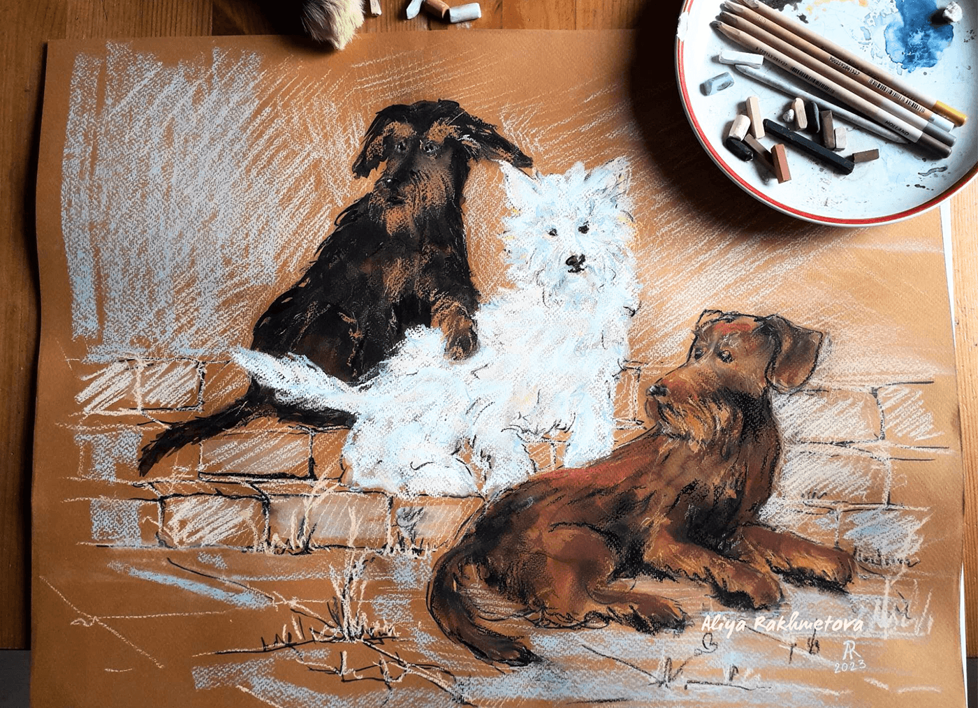 dog illustration animals pets animal portrait Charcoal Drawing pastel color pencil room color markers present