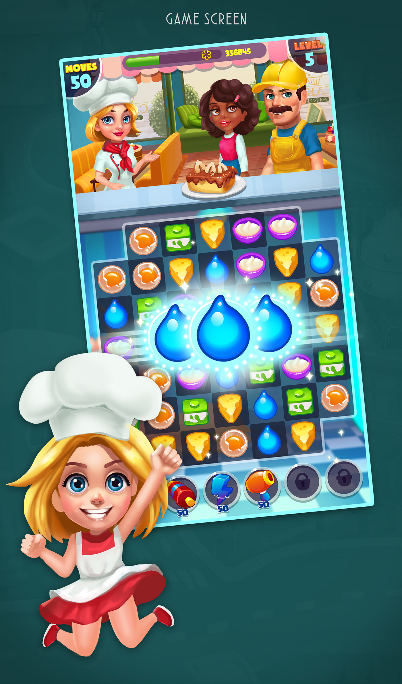 match 3 food games cake games Chef Games lollipop Puzzle games sweet game Masterchef Candy matching games