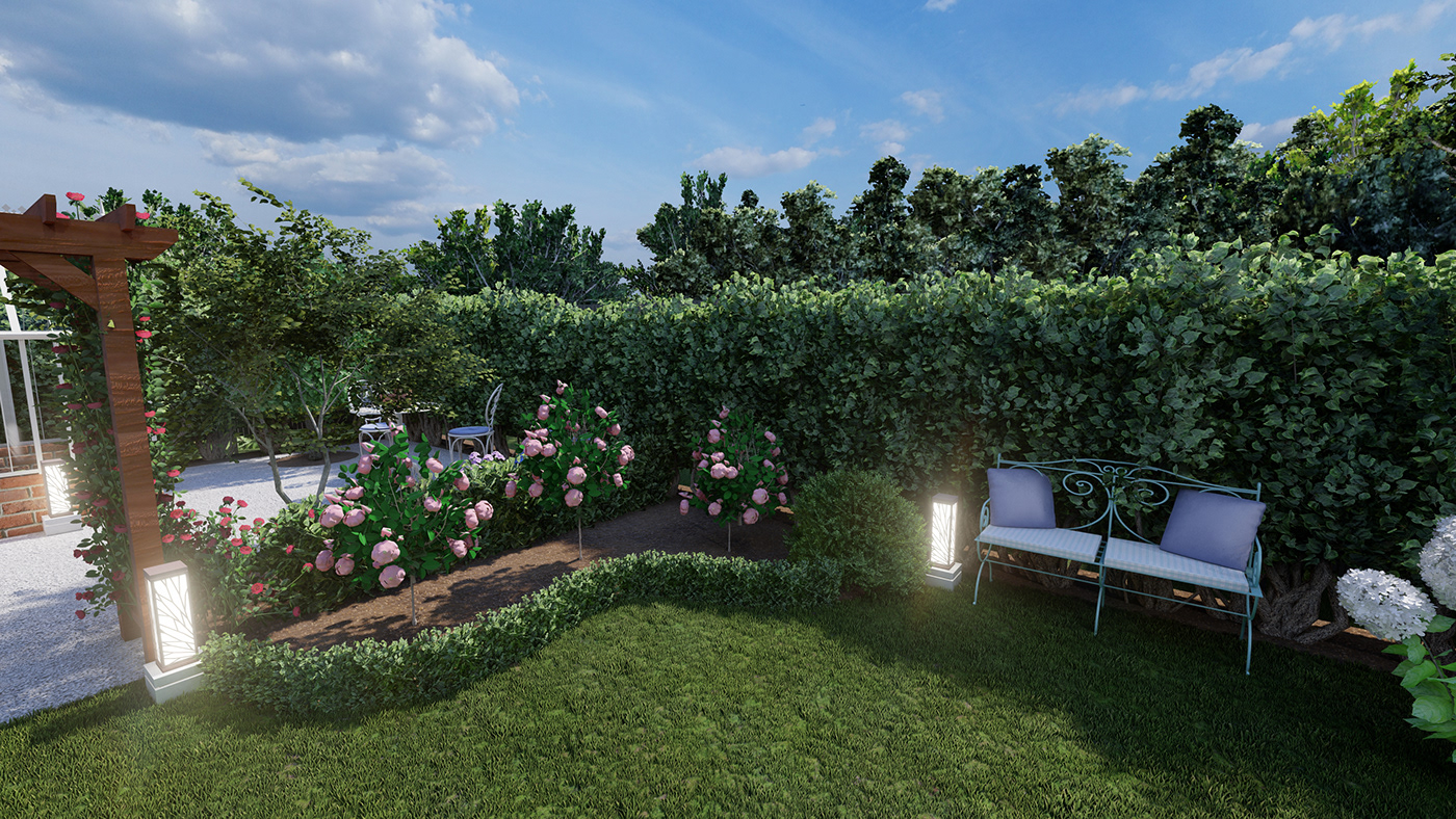 Landscape landscapedesign 3D Render visualization exterior garden Victorian vintage Retro