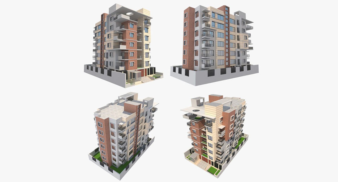 3D model MAX vray architecture apartment building design exterior