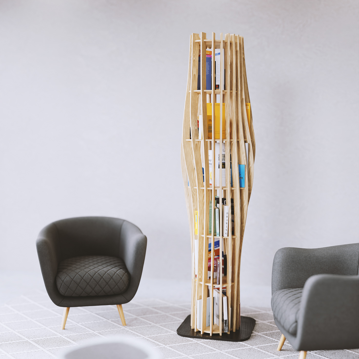 wood ash shelves bookshelves storage bois etagere parametric