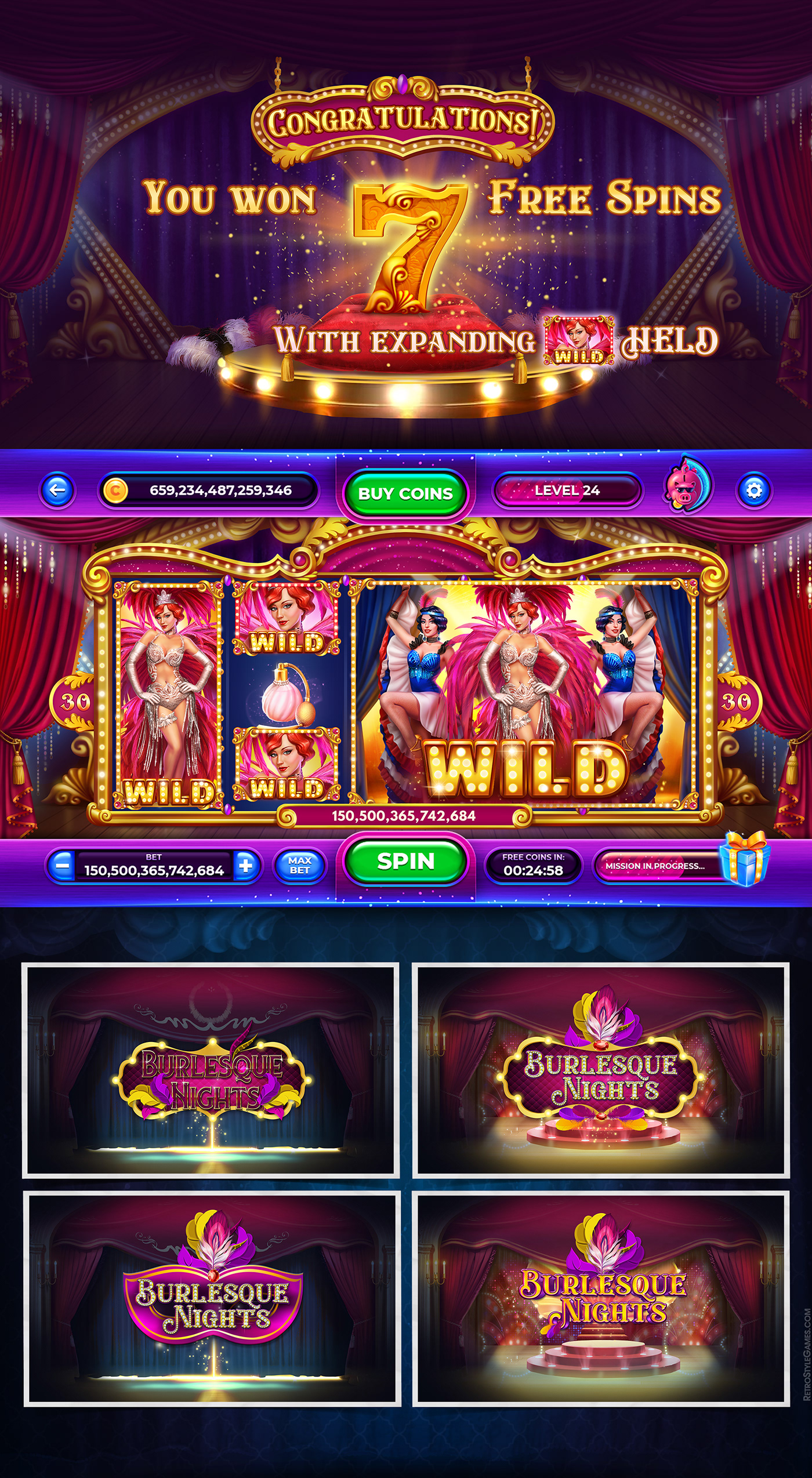 casino UI Vegas egyptian Burlesque Classic gambling game JackPot logo